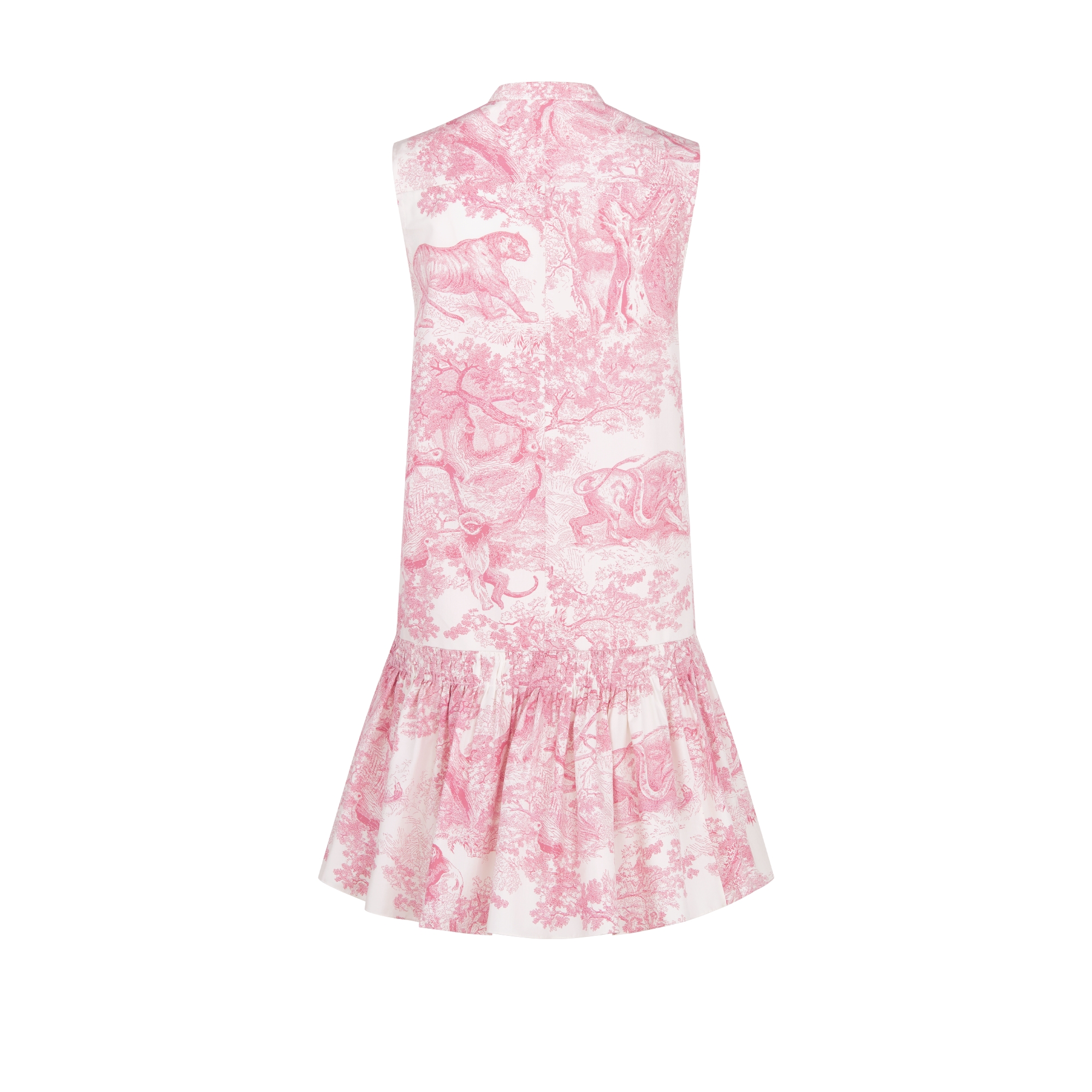 Dioriviera Short Dress White Cotton and Silk Poplin with Cherry Blossom Pink Toile de Jouy Sauvage Motif E08