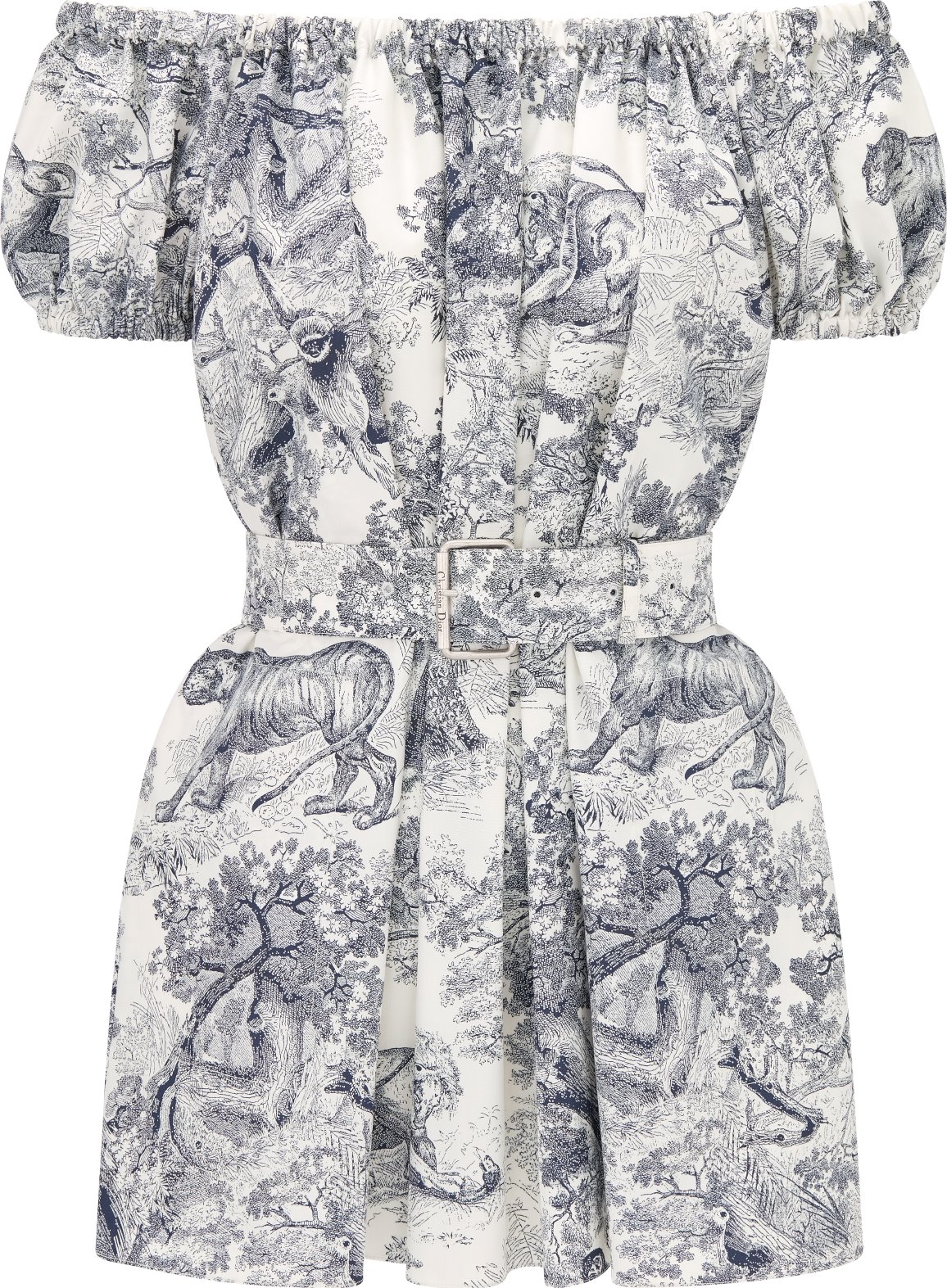Dioriviera Short Flared Dress White and Navy Blue Cotton and Silk Poplin with Toile de Jouy Sauvage Motif DIOR