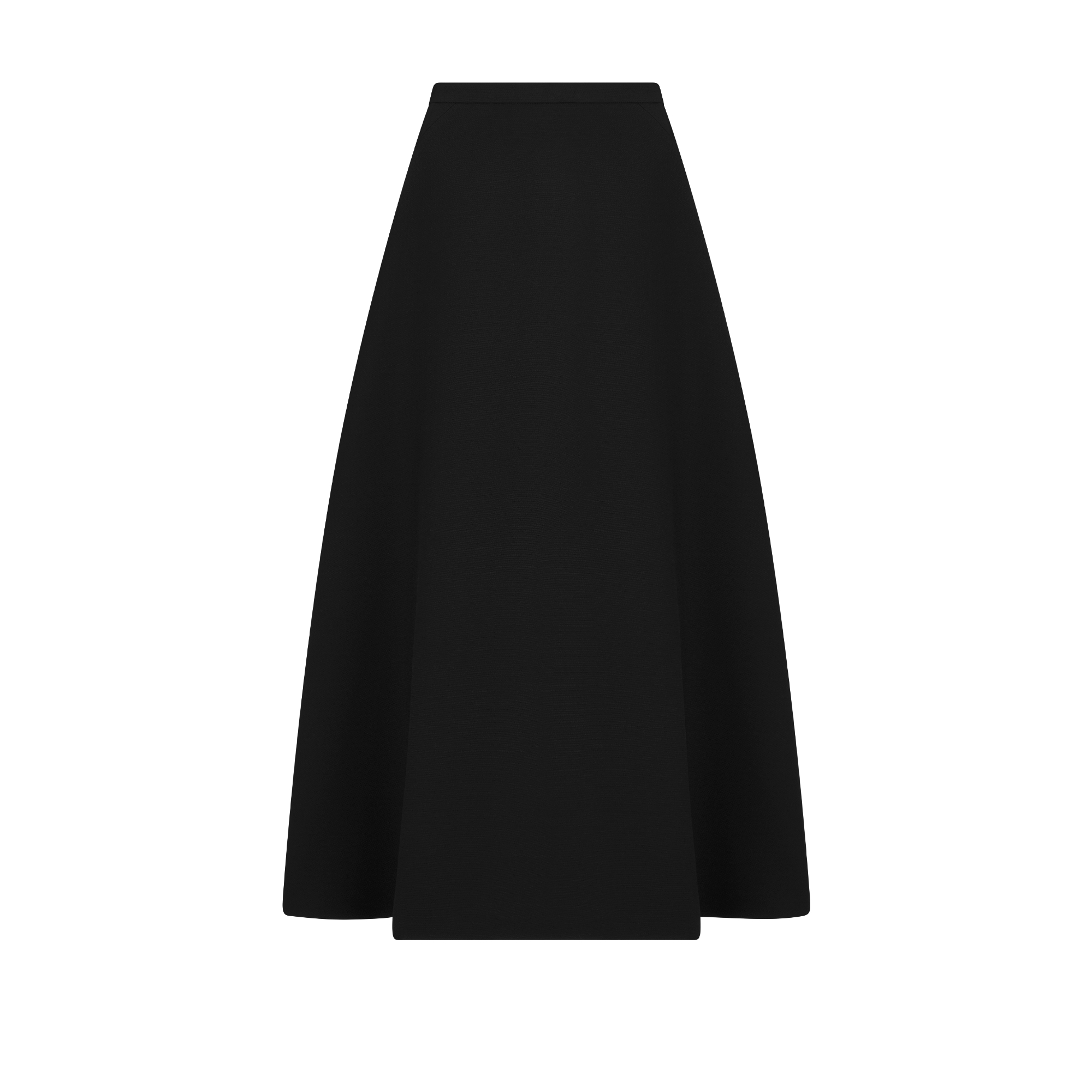 Flared Mid-Length Skirt Black Wool and Silk E01
