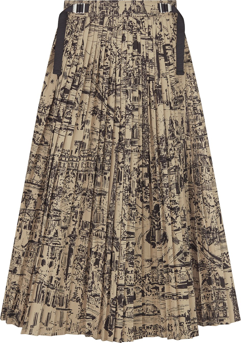 Midilange plooirok Beige en zwarte katoengabardine met Paris Allover motief DIOR