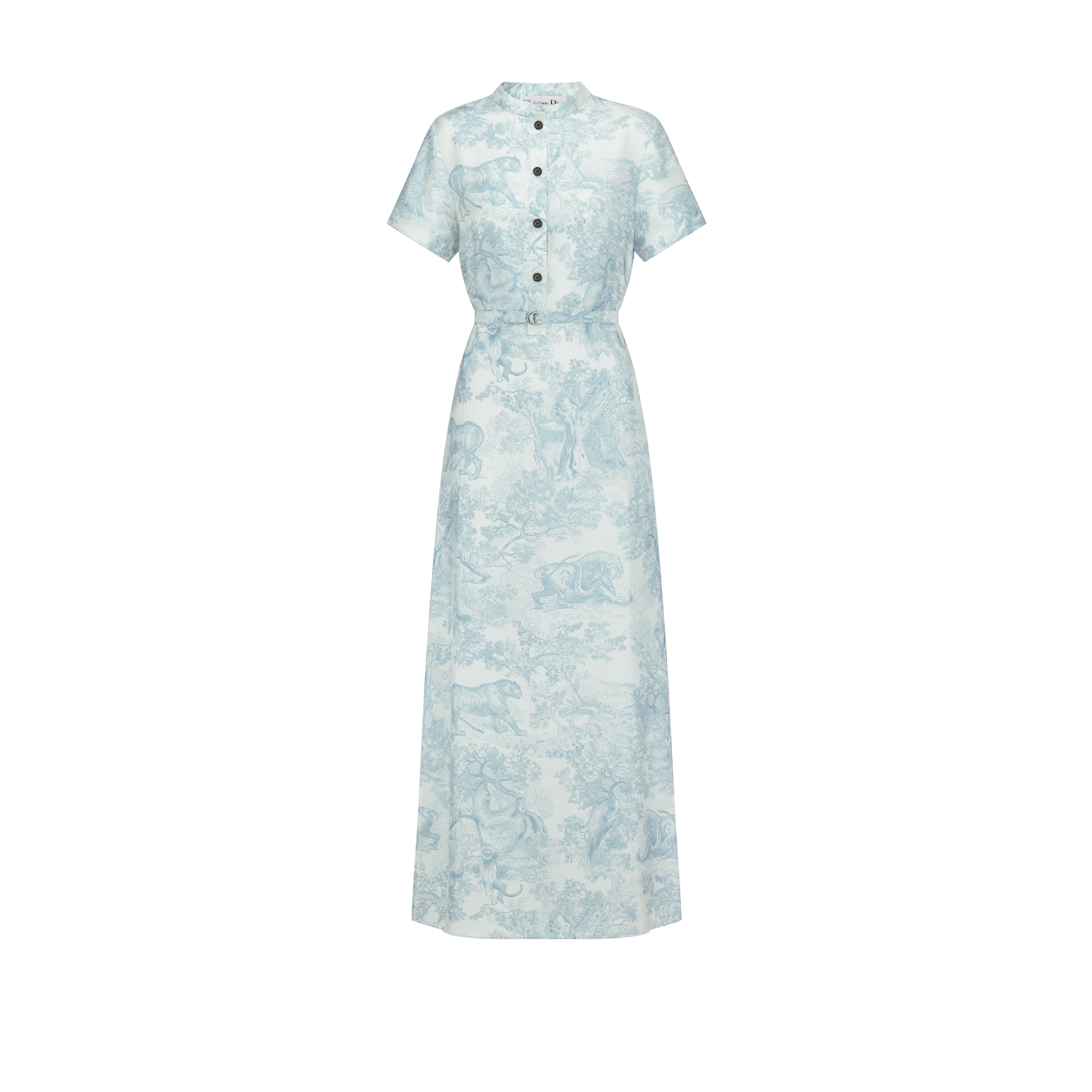 Dioriviera Long Shirtdress White Silk Twill with Lily of the Valley Green Toile de Jouy Sauvage Motif E01