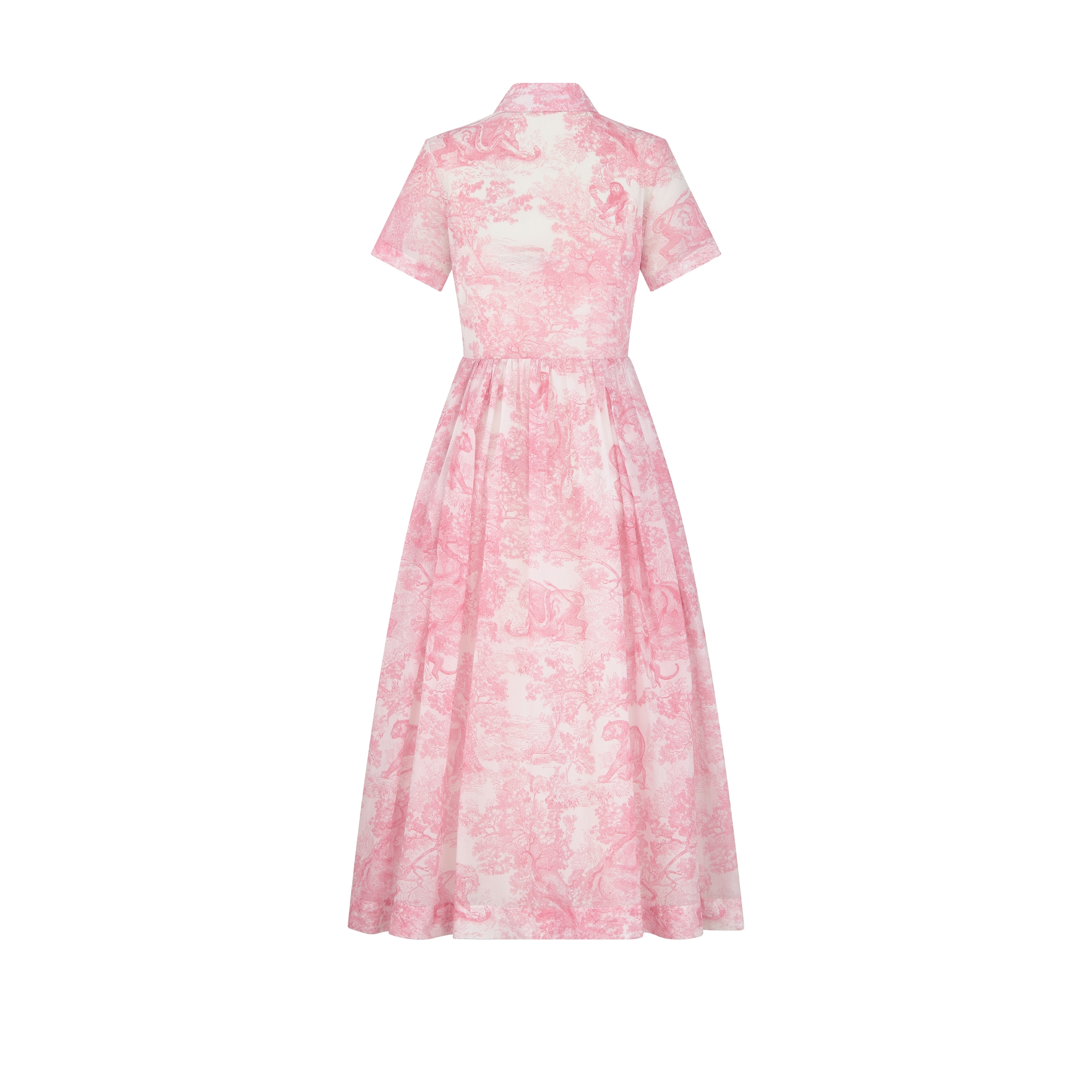 Dioriviera Mid-Length Shirtdress White Cotton Muslin with Cherry Blossom Pink Toile de Jouy Sauvage Motif E08