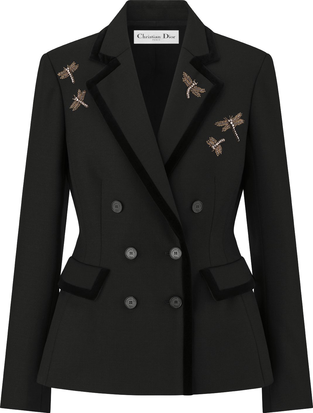 Veste Marlene brodee Laine et mohair noirs a motif libellule DIOR