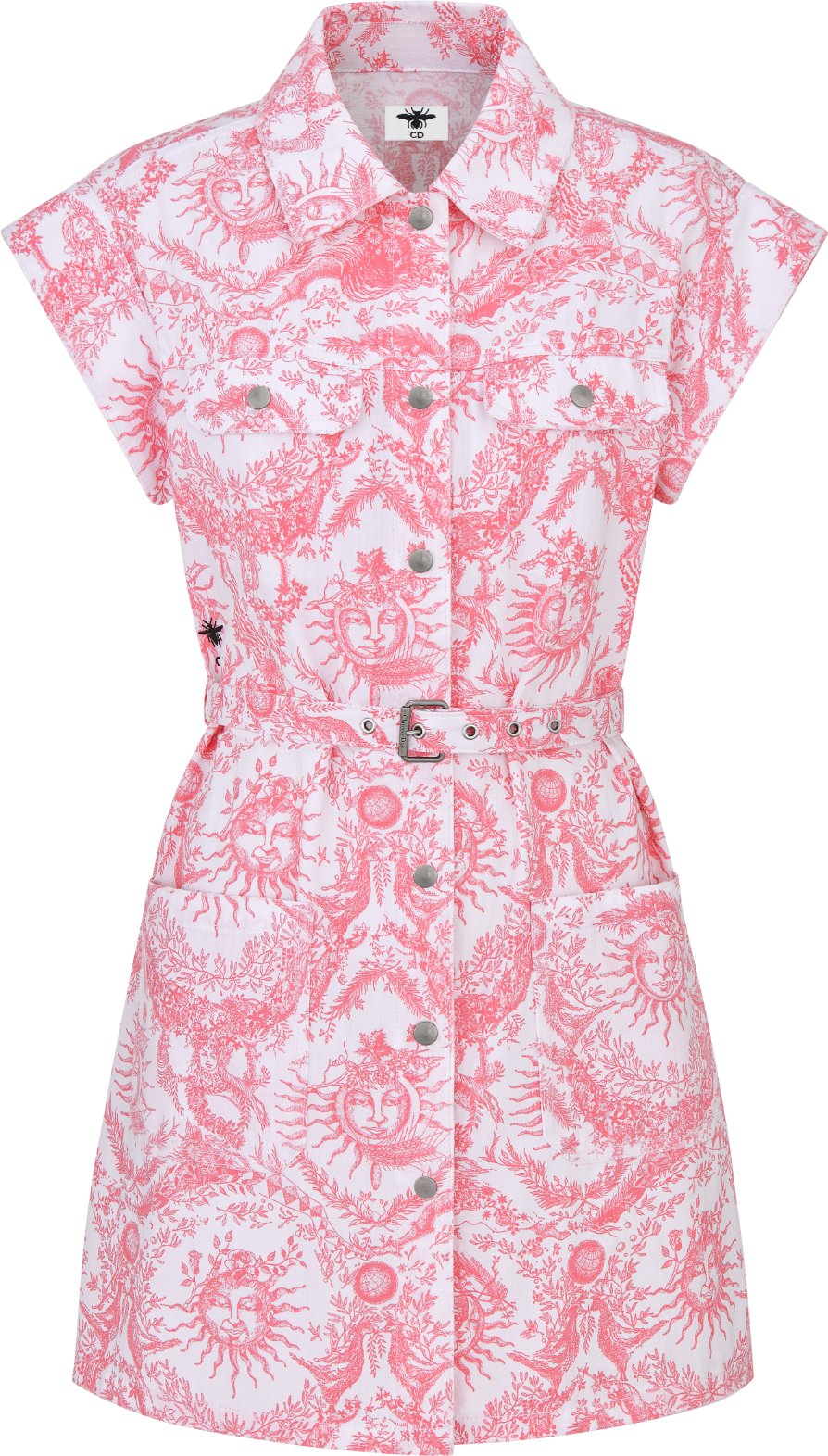 Dioriviera Short Shirt Dress White and Candy Pink Cotton Denim with Toile de Jouy Soleil Motif DIOR