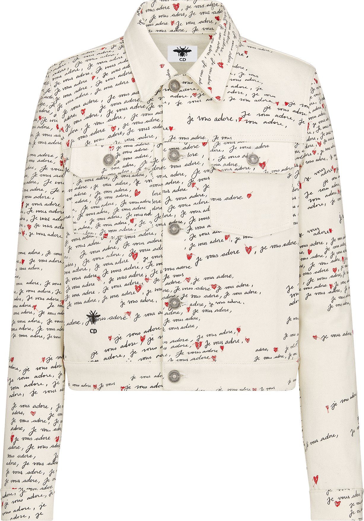 DIOR Dioramour Jacket White Cotton Denim With Black And Red Embroidered Je Vous Adore Motif Size 38 Women
