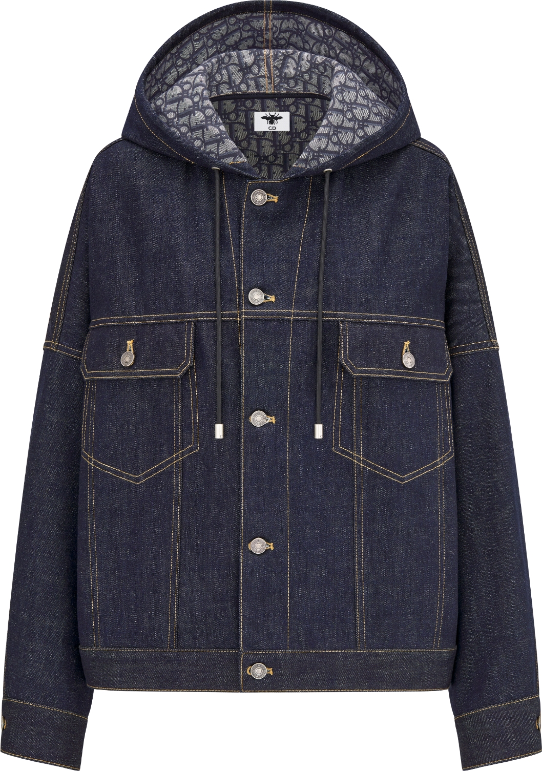 Oversized Hooded Jacket Blue Cotton Denim with Dior Oblique Interior DIOR