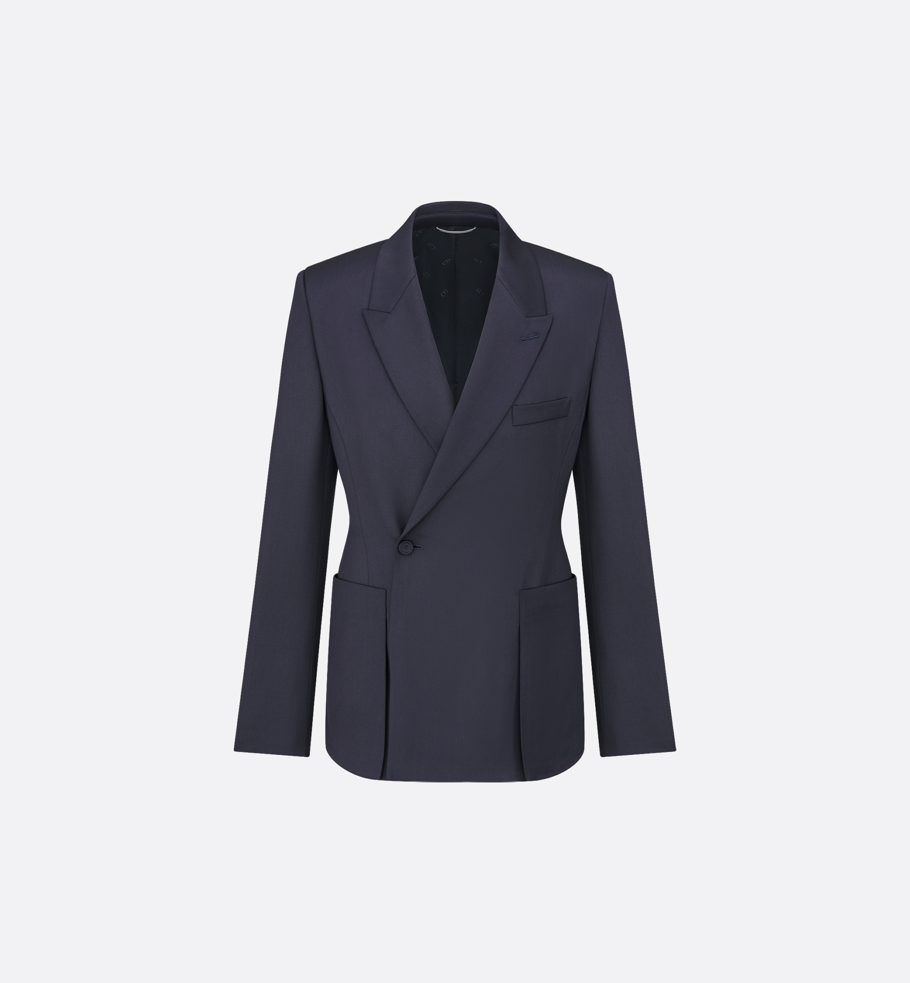 Bar Jacket with Oblique Closure Navy Blue Virgin Wool Twill Bar Jacket with Oblique Closure Navy Blue Virgin Wool Twill
