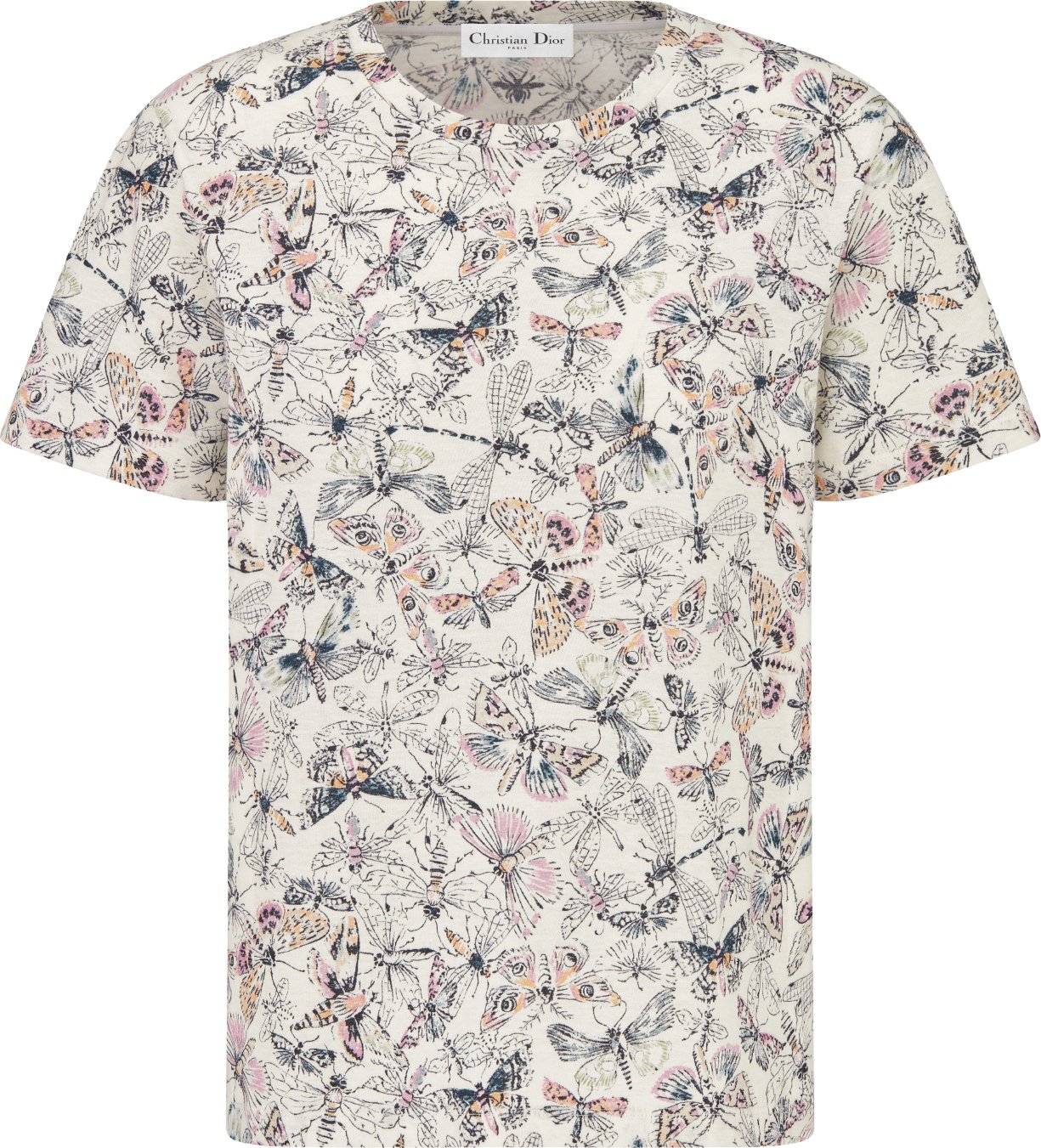 T shirt Jersey di cotone e lino bianco con motivo Dior Herbarium multicolore DIOR