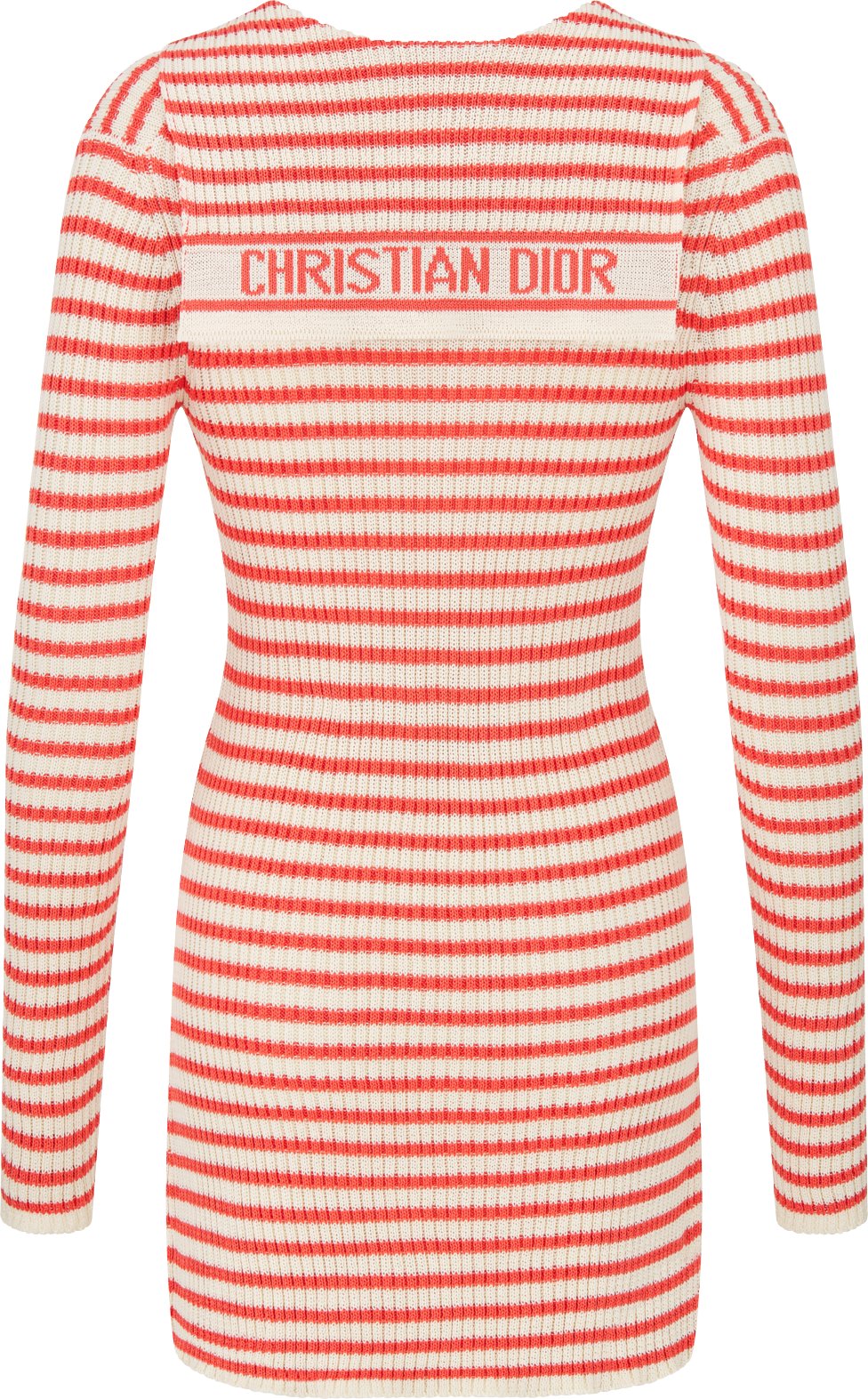 Dioriviera Straight Dress White and Coral Cotton Ribbed Knit with Dior Mariniere Motif DIOR