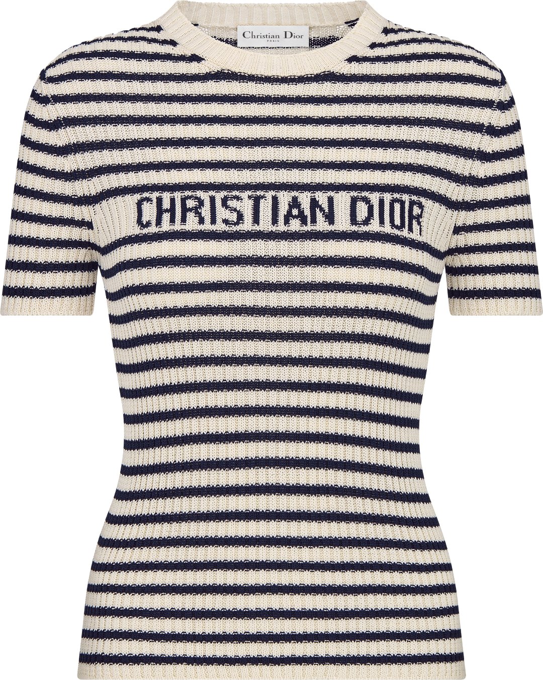 Maglione a maniche corte Dioriviera Maglia di cotone a costine bianca e rosa confetto con motivo Dior Mariniere DIOR
