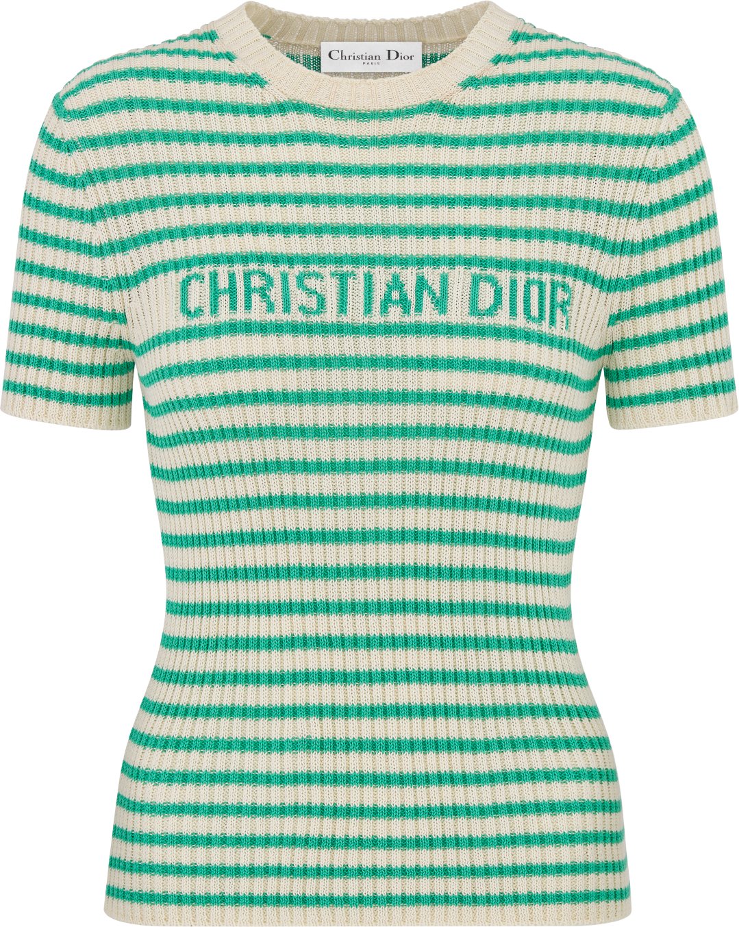 Maglione a maniche corte Dioriviera Maglia di cotone a costine bianca e acquamarina con motivo Dior Mariniere DIOR