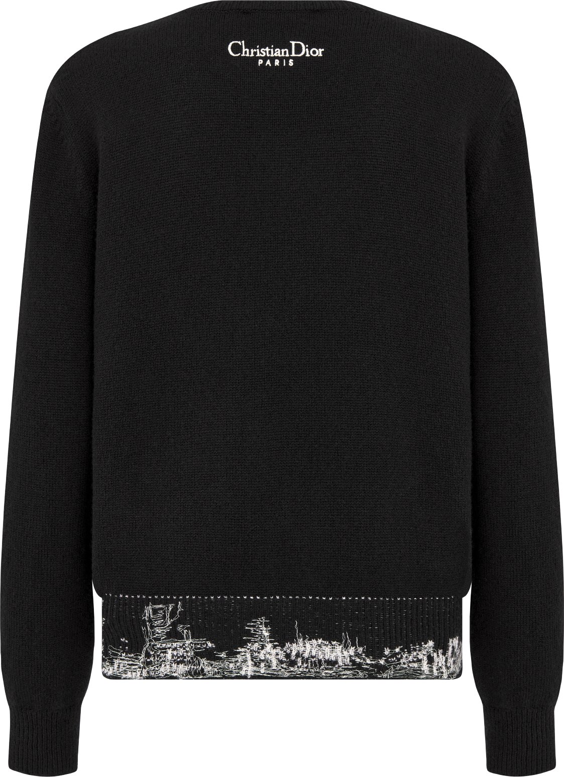 Embroidered Sweater Black and White Cashmere and Silk Knit with Paris Motif DIOR