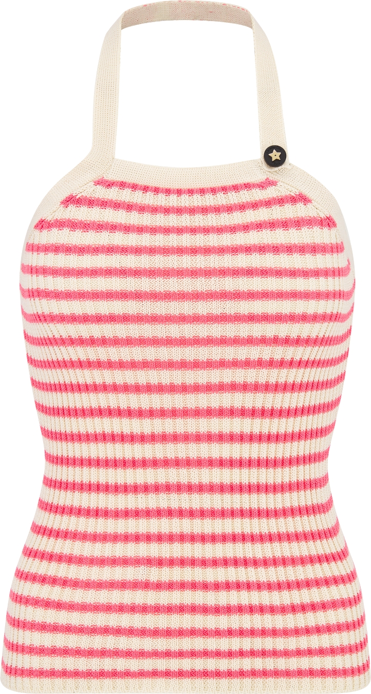 Dioriviera Backless Tank Top White and Navy Blue Cotton Ribbed Knit