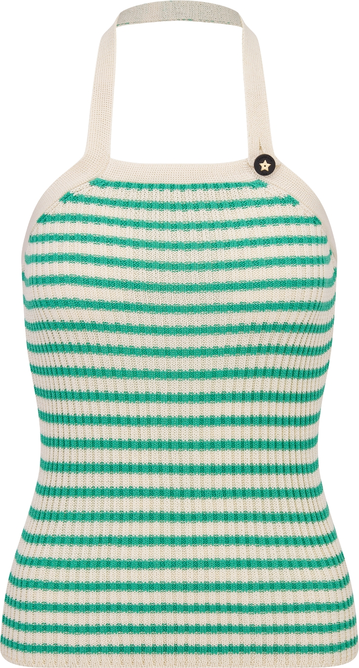 Dioriviera Backless Tank Top White and Navy Blue Cotton Ribbed Knit