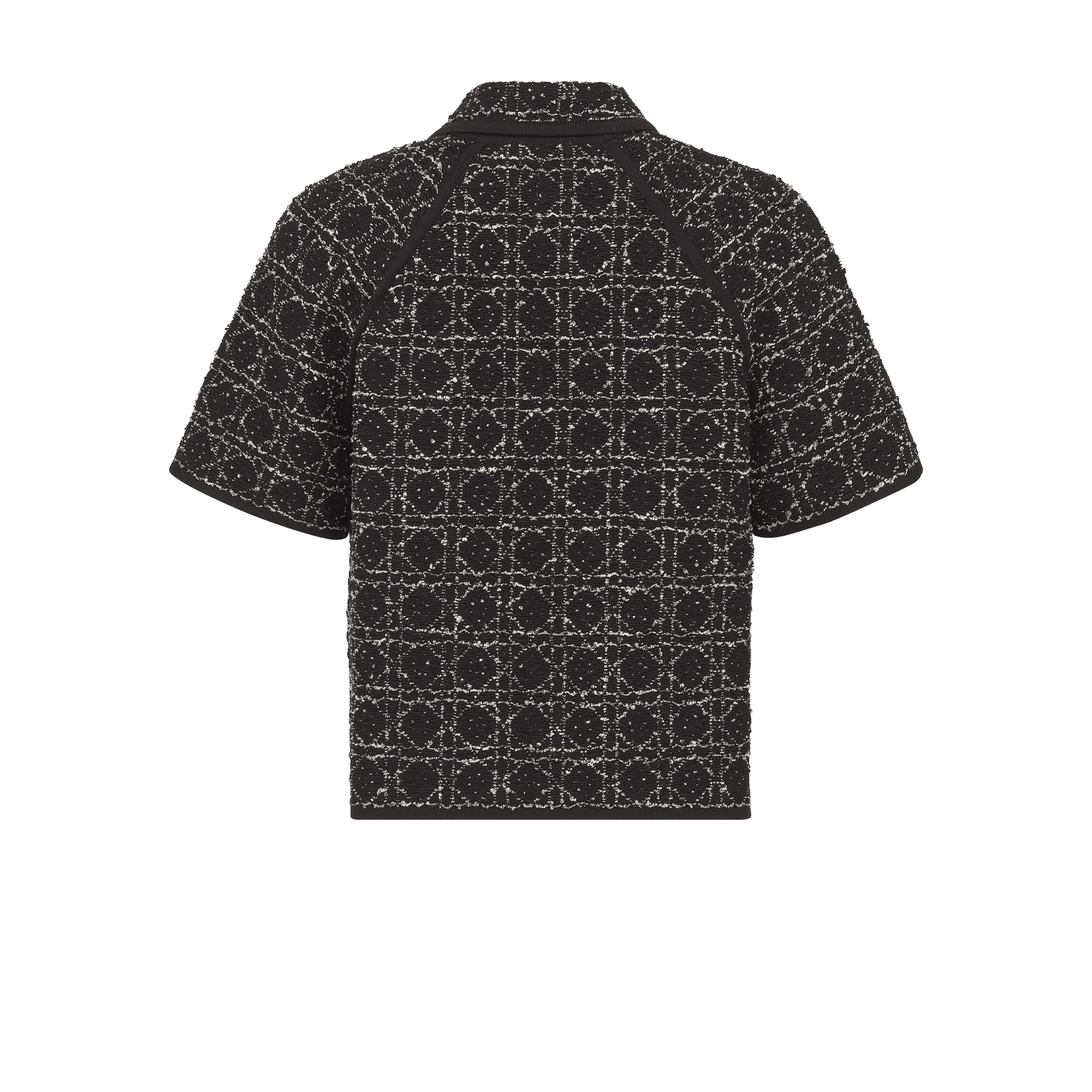 Macrocannage Short-Sleeved Jacket Black and White Cotton and Silk Blend Tweed E08