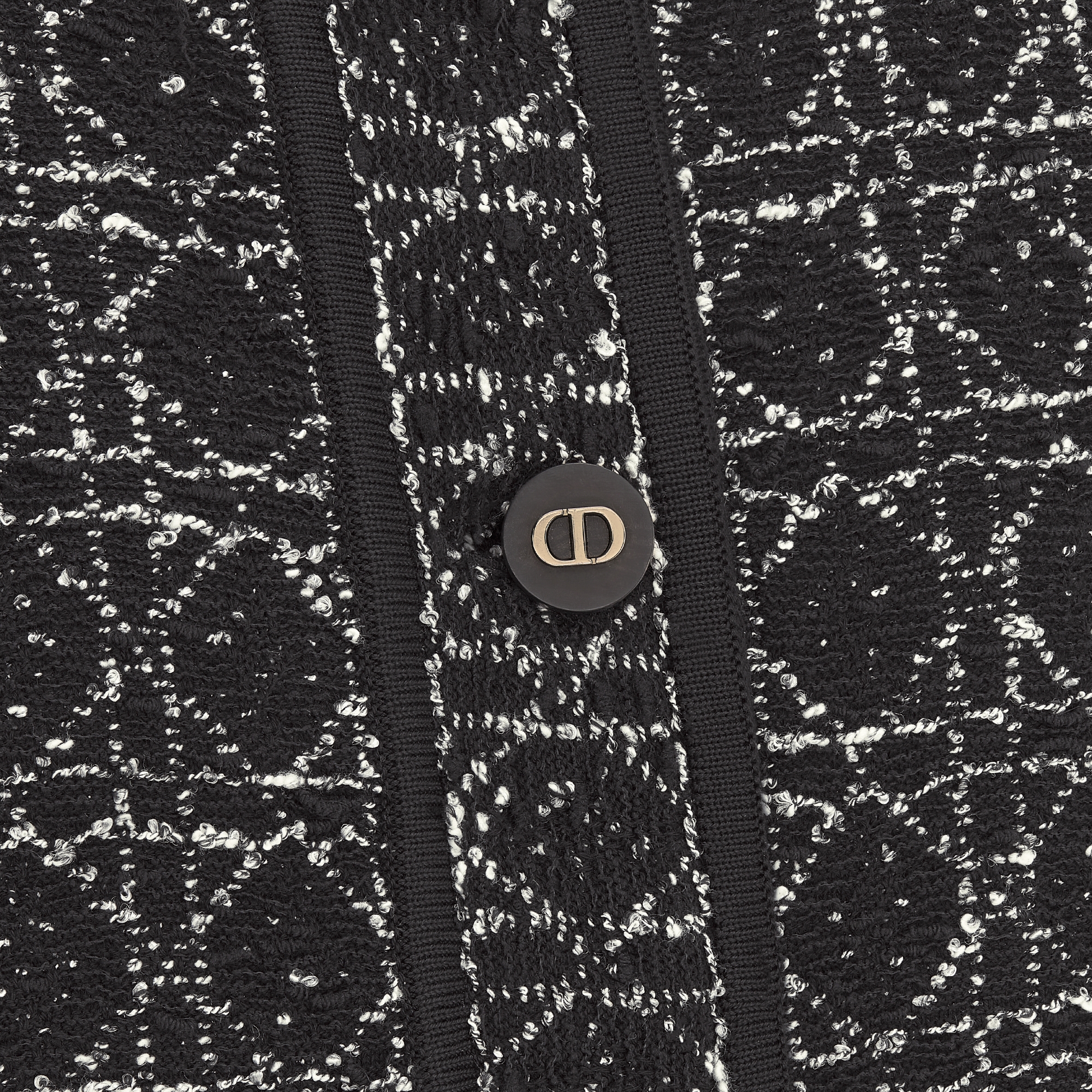 Macrocannage Short-Sleeved Jacket Black and White Cotton and Silk Blend Tweed E09