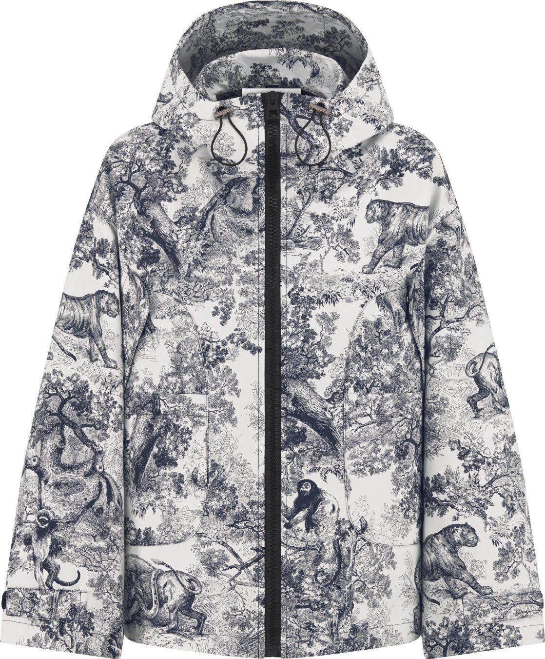 Hooded Anorak Blue and White Technical Taffeta Jacquard with Toile de Jouy Motif DIOR