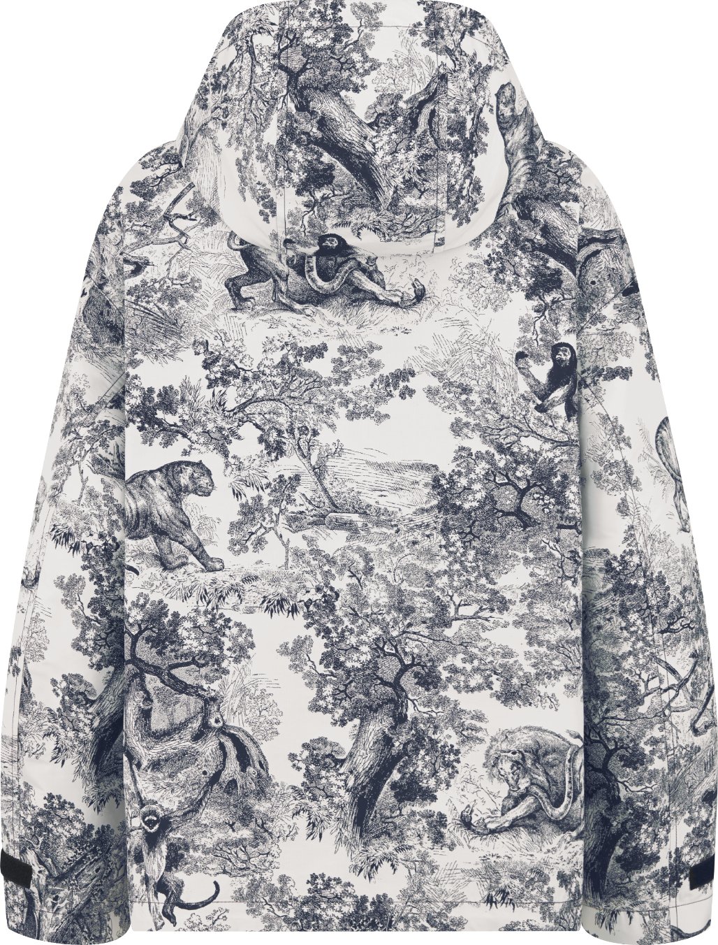 Hooded Anorak Blue and White Technical Taffeta Jacquard with Toile de