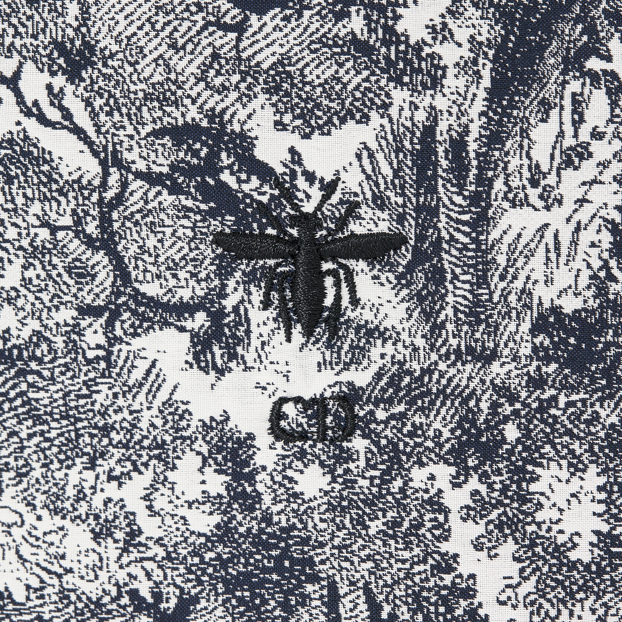 Hooded Vest Blue and White Technical Taffeta Jacquard with Toile de Jouy Sauvage Motif E09