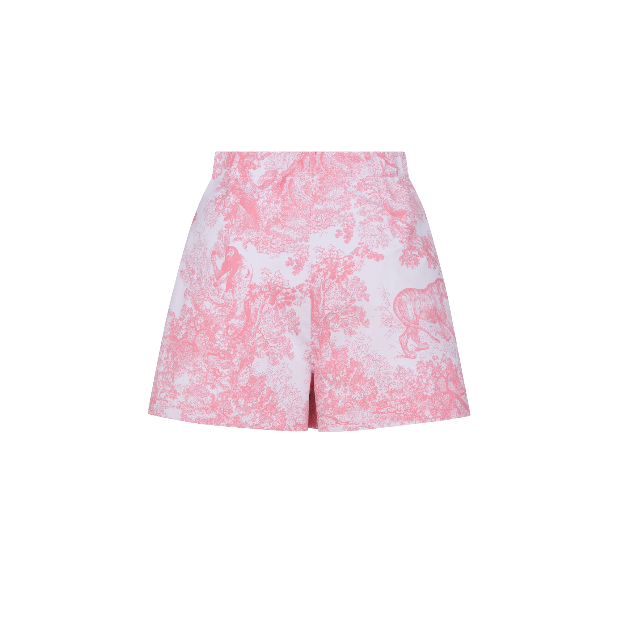 Dioriviera-skort Witte technische tafjacquard met kersenbloesem-roze Toile de Jouy Sauvage-motief E08