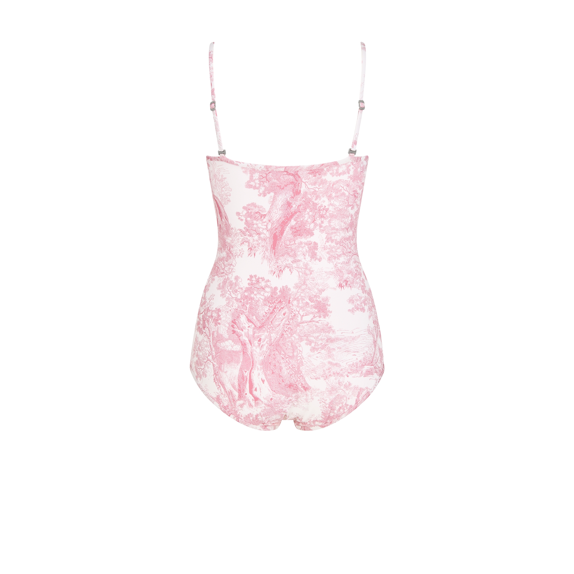 Dioriviera One-Piece Swimsuit White Technical Fabric with Cherry Blossom Pink Toile de Jouy Sauvage Motif E08