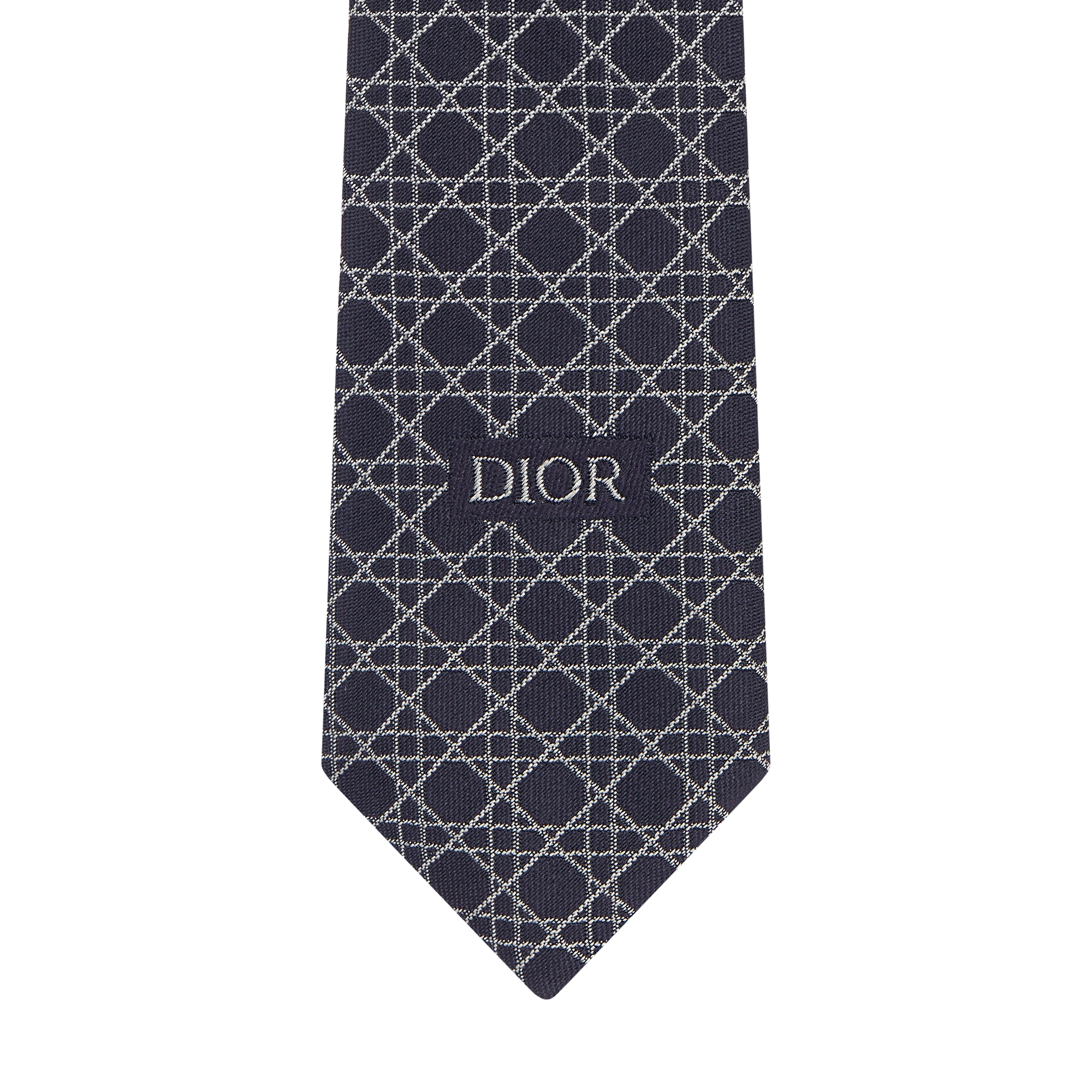 Striped Cannage Tie Navy Blue, Gray and White Silk E09