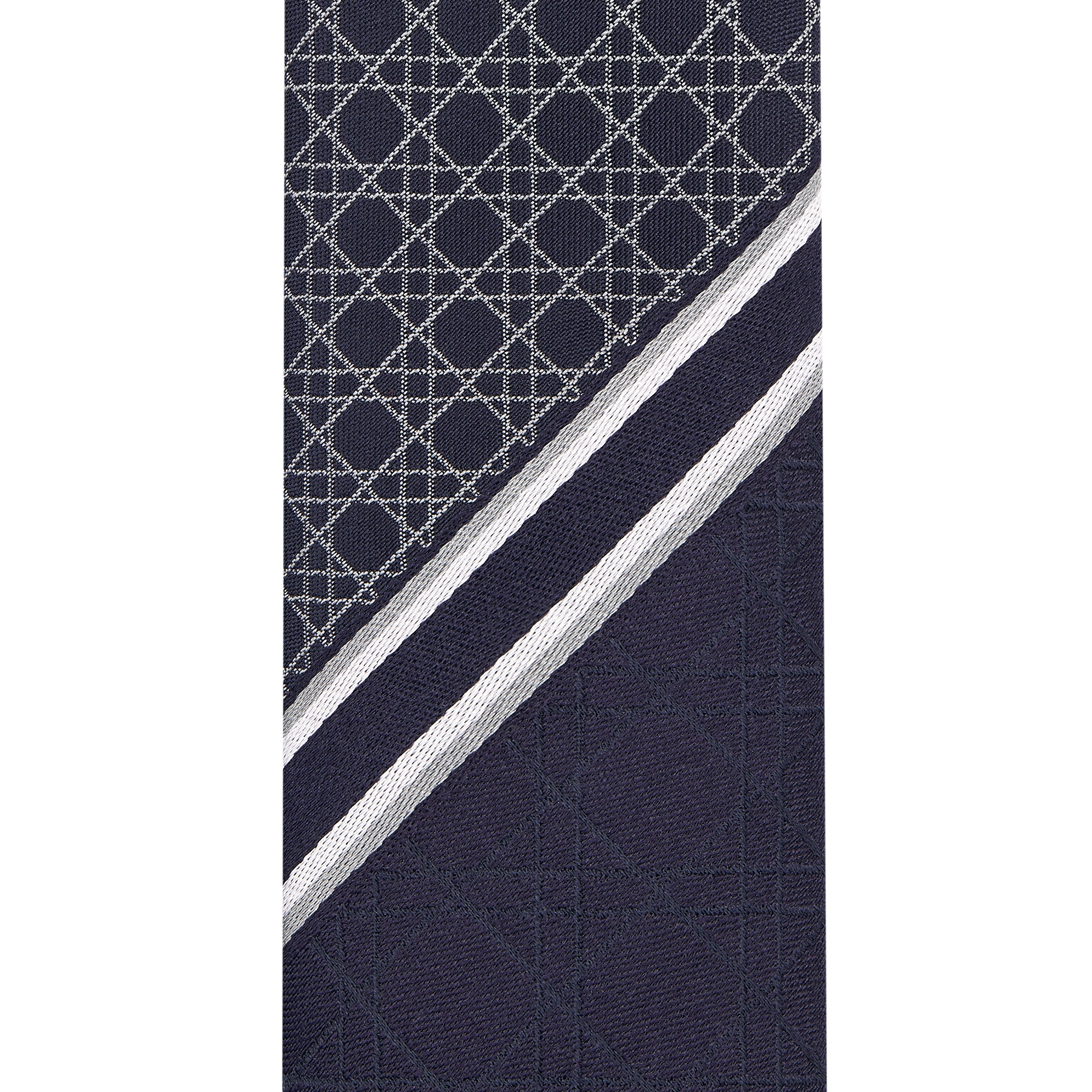 Striped Cannage Tie Navy Blue, Gray and White Silk E10