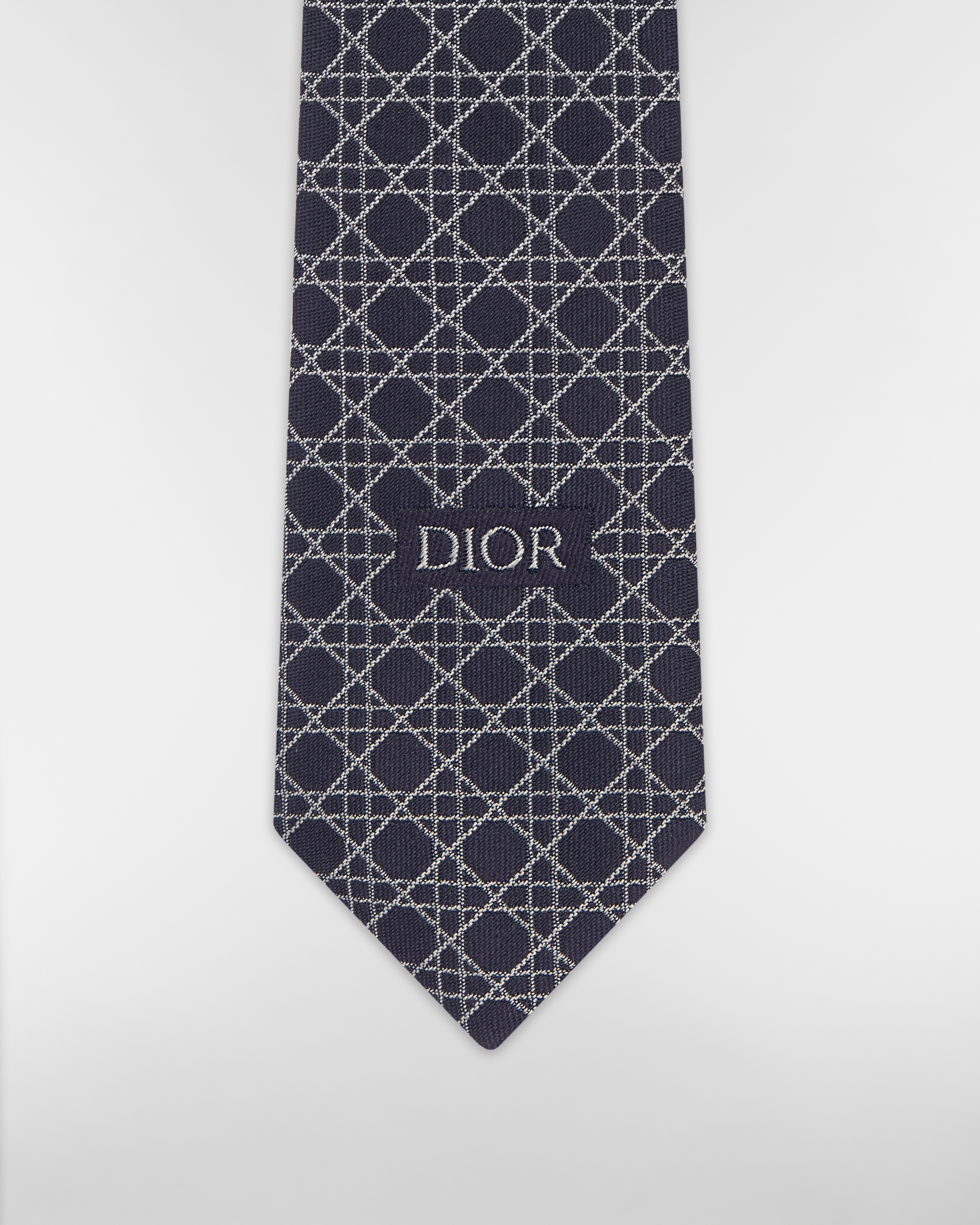 Gravata Cannage listrada Seda azul-marinho, cinza e branca E09