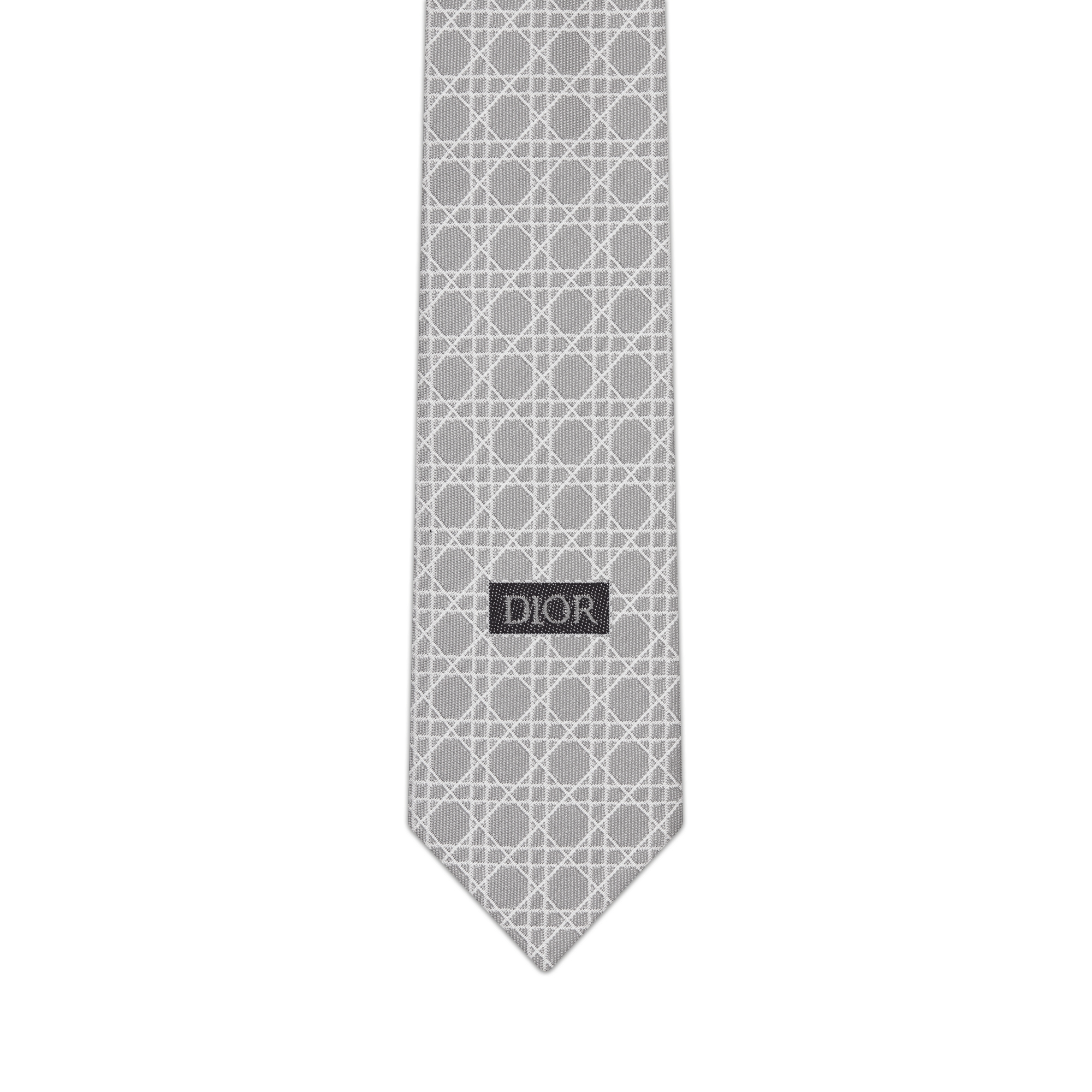 Striped Cannage Tie Gray, White and Deep Gray Silk E09