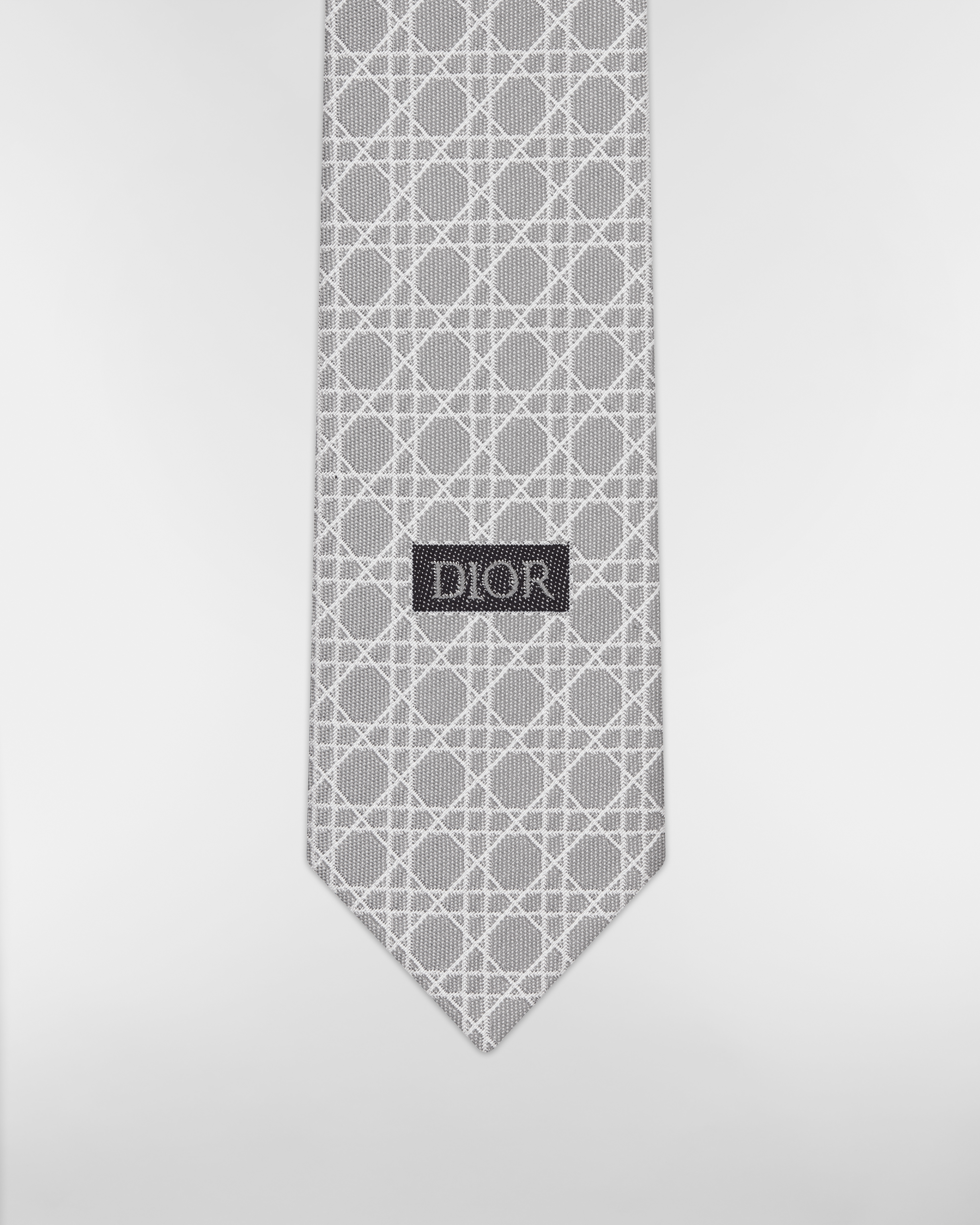 Gravata Cannage listrada Seda cinza, branca e cinza-escuro E09