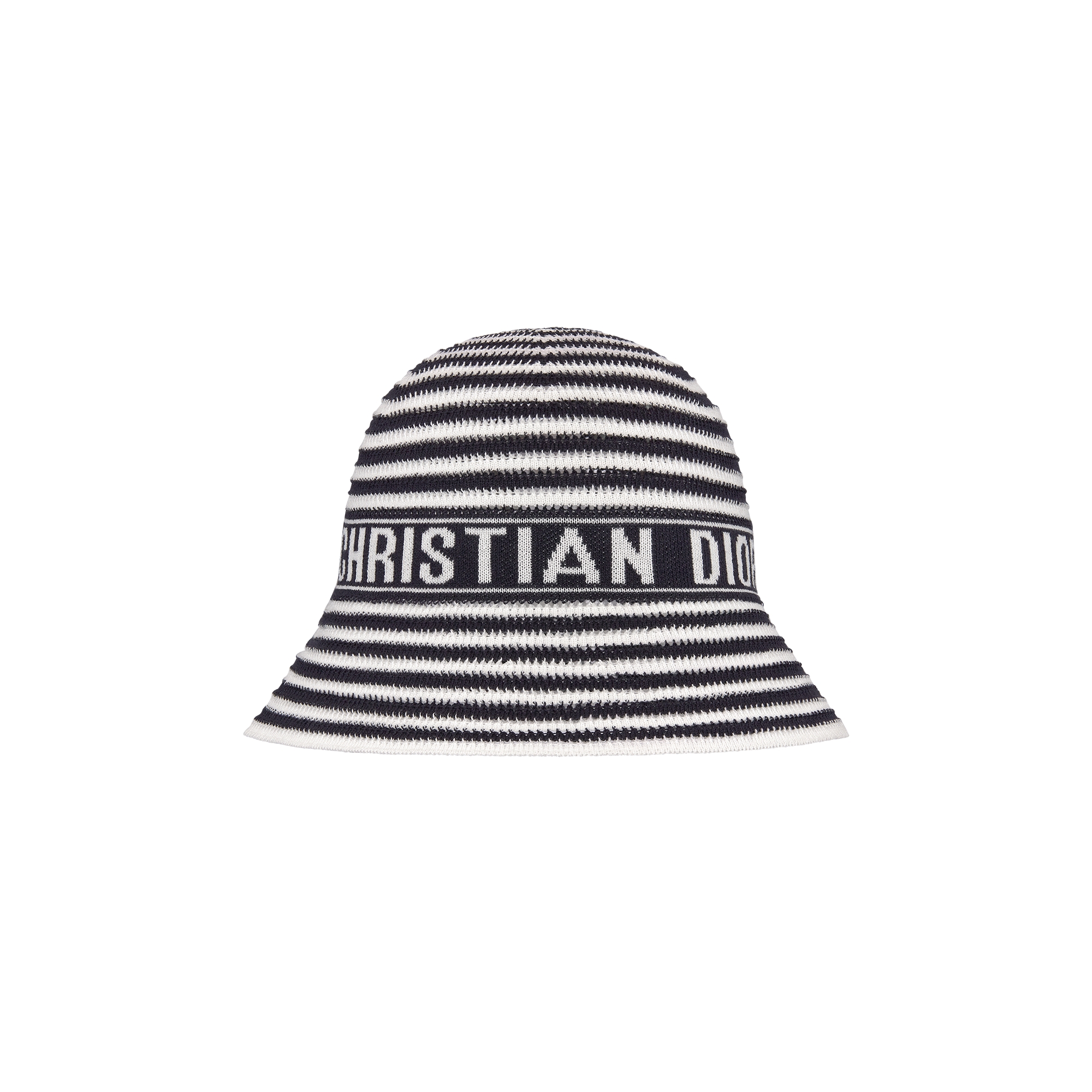 Dioriviera D-Tulipe Small Brim Cloche Navy Blue and White Cotton-Blend Knit E01
