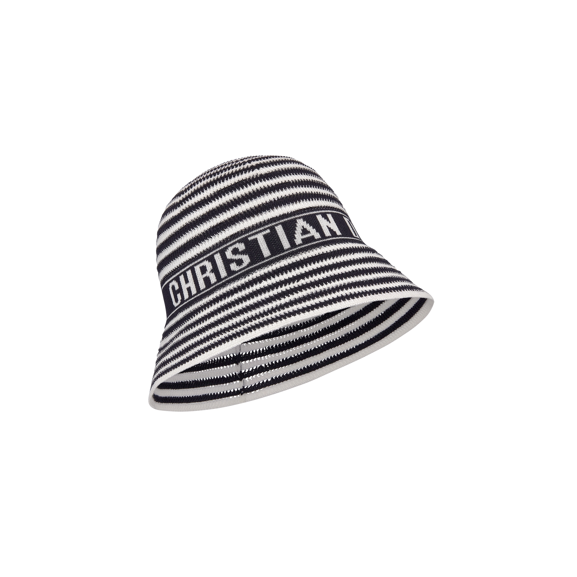 Dioriviera D-Tulipe Small Brim Cloche Navy Blue and White Cotton-Blend Knit E03