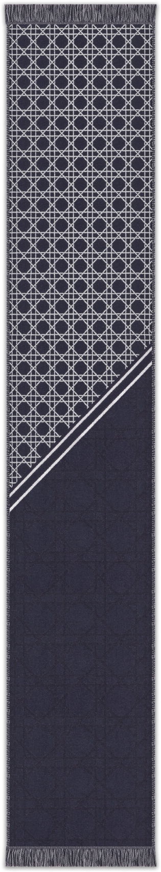 Striped Cannage Scarf Navy Blue, Gray and White Wool DIOR