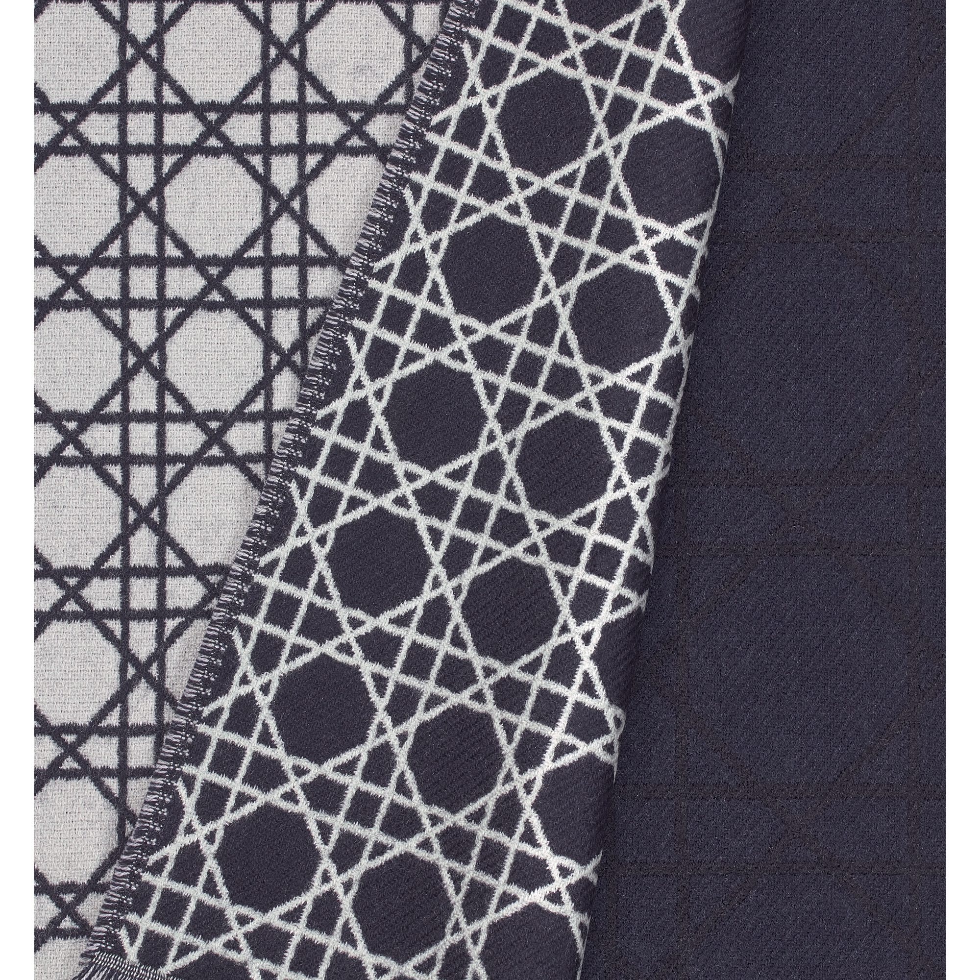 Striped Cannage Scarf Navy Blue, Gray and White Wool E09