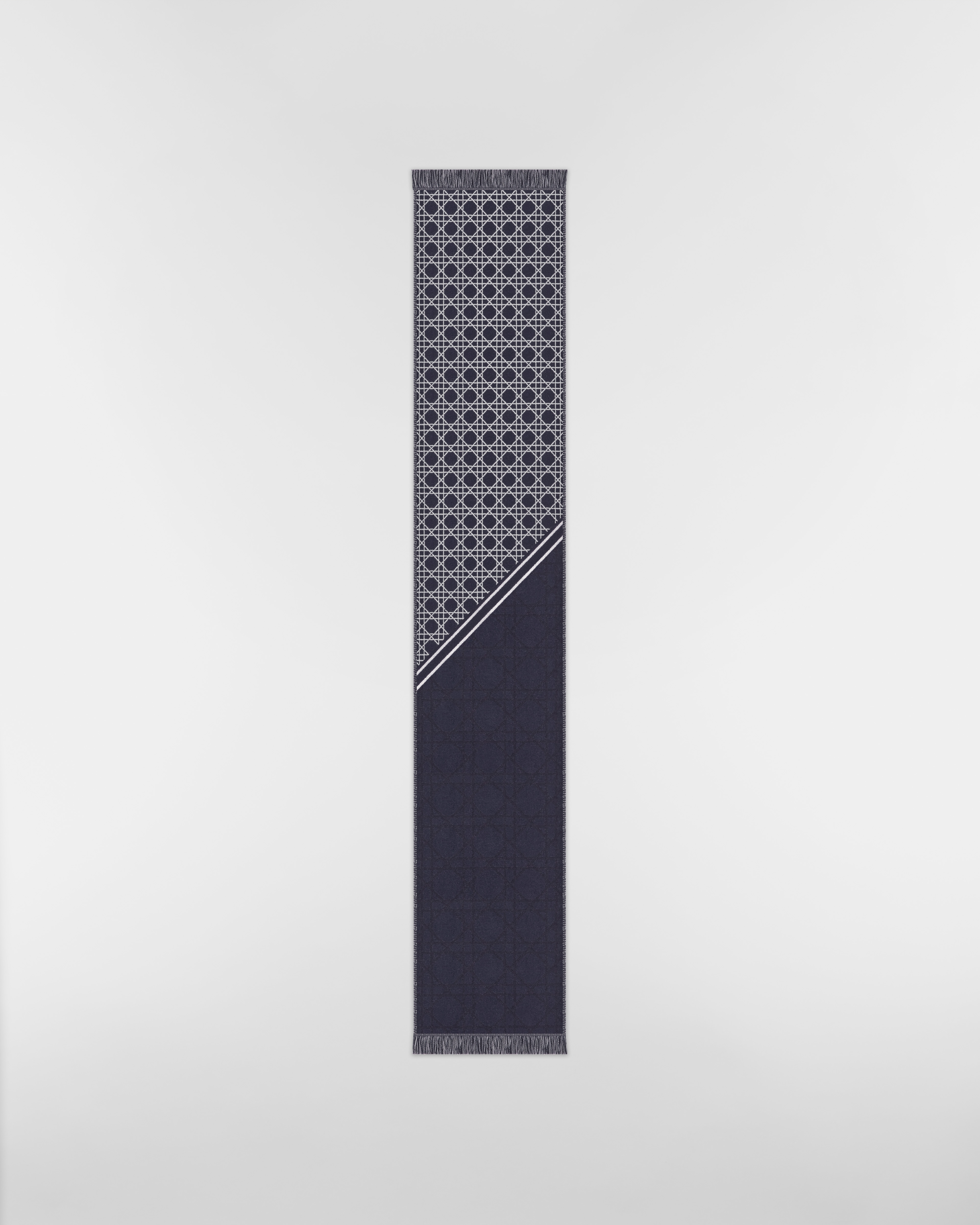 Gestreifter Cannage Schal Wolle in Marineblau, Grau und Weiß E07