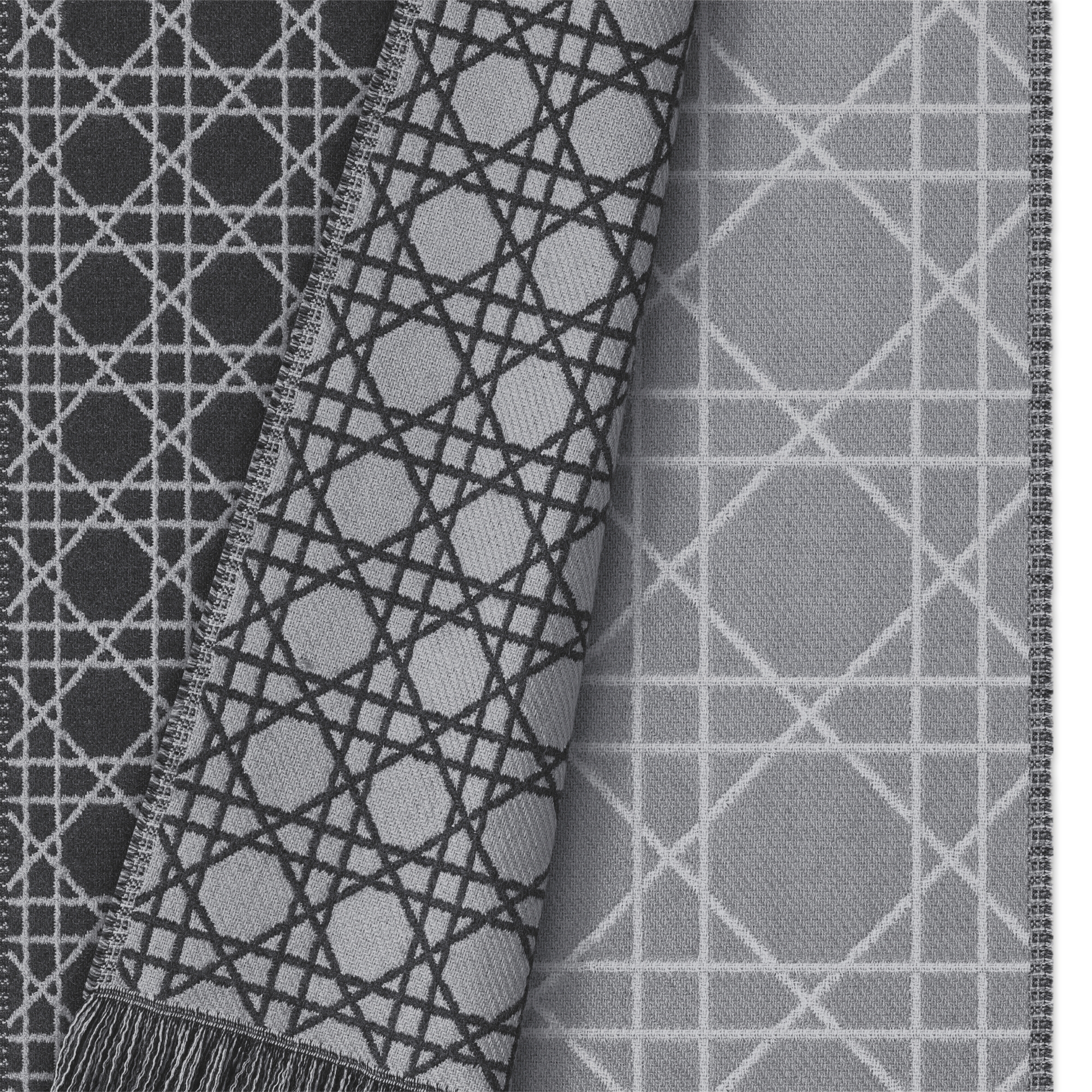 Striped Cannage Scarf Black, Anthracite Gray and Gray Wool E09