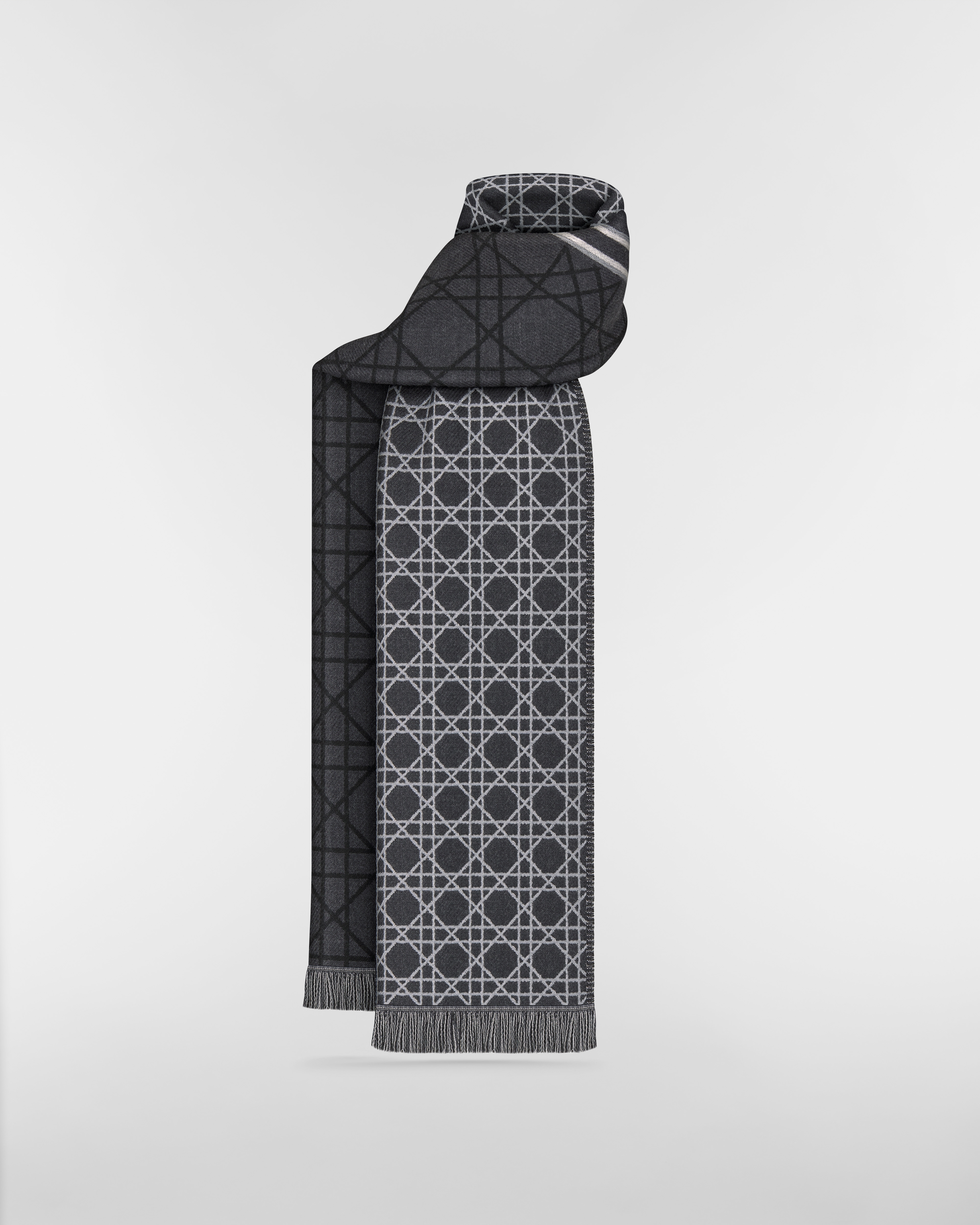 Écharpe Cannage à rayures Laine noire, gris anthracite et grise E01