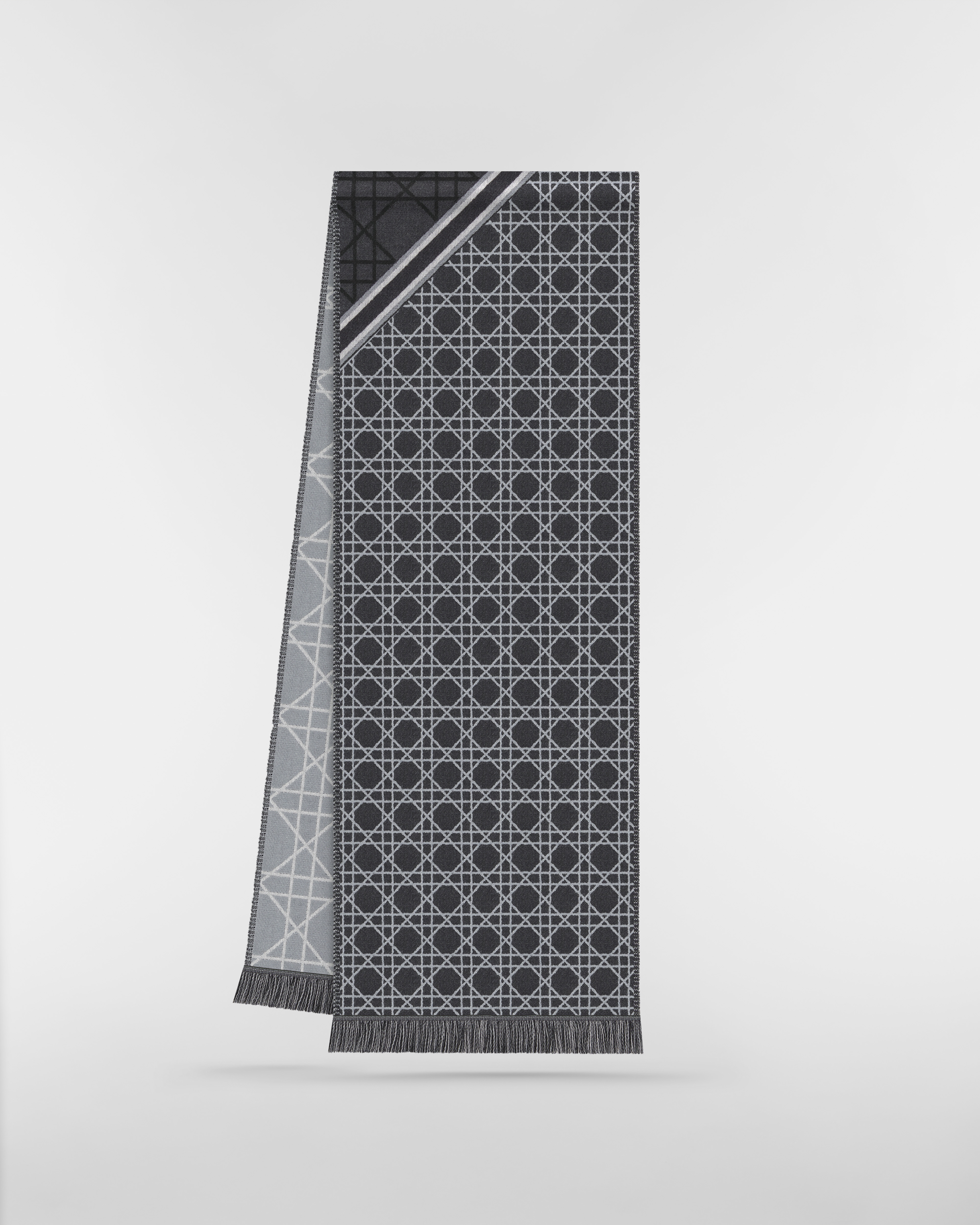 Écharpe Cannage à rayures Laine noire, gris anthracite et grise E03