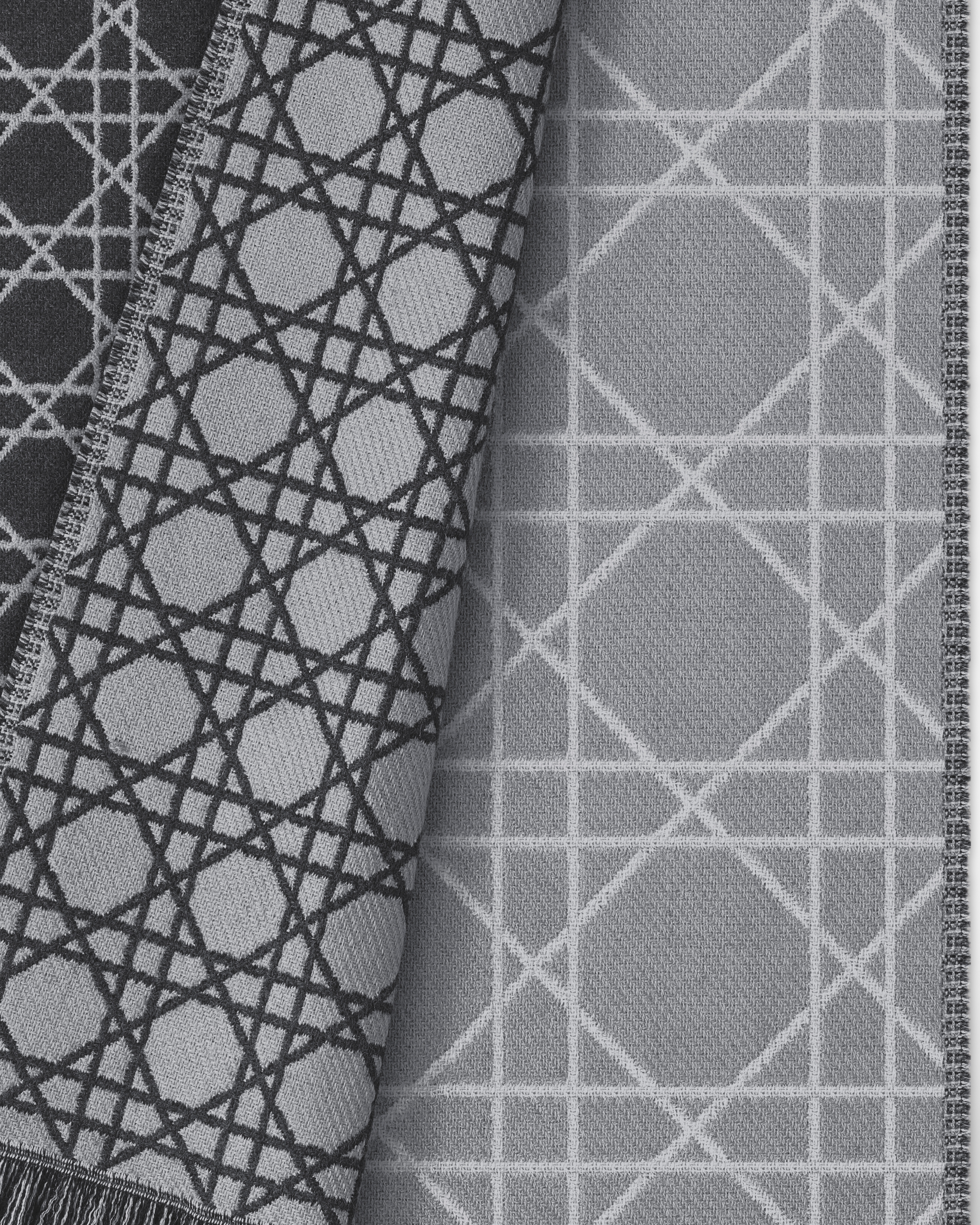 Striped Cannage Scarf Black, Anthracite Gray and Gray Wool E09