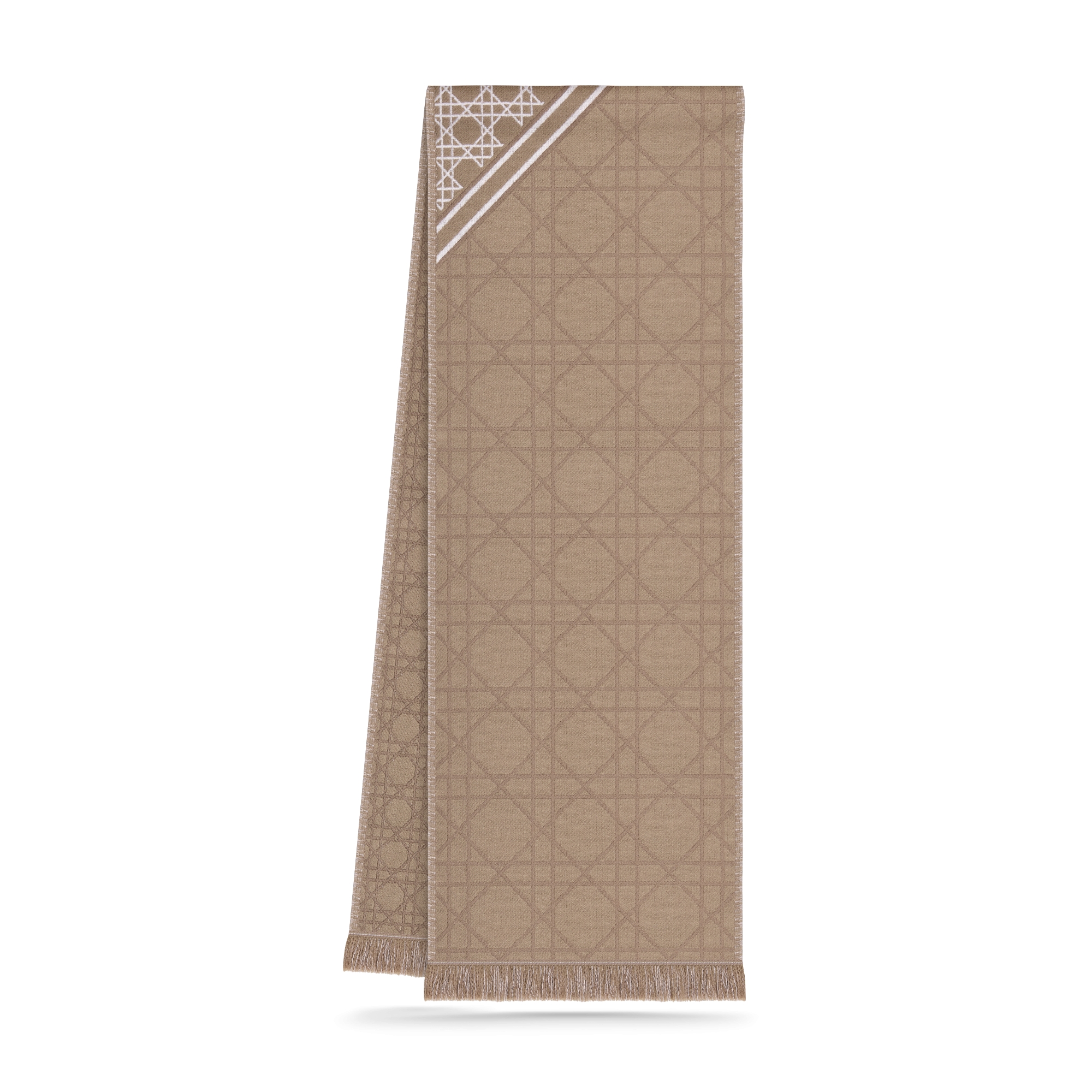 Striped Cannage Scarf Beige and White Wool E03