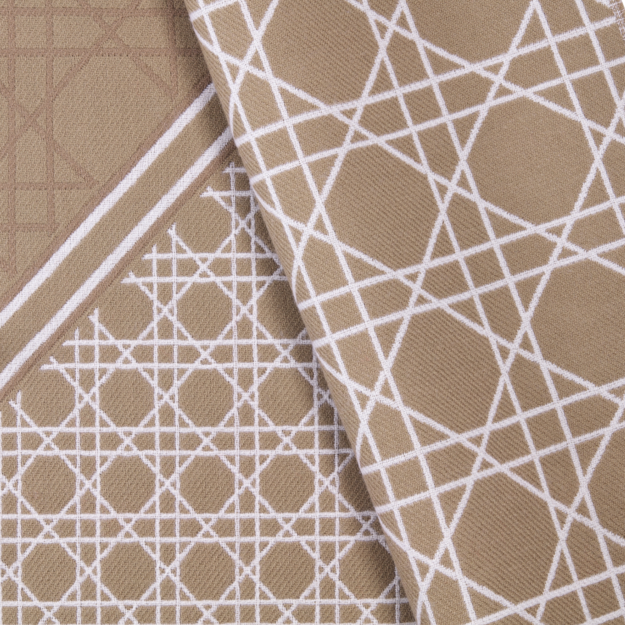 Striped Cannage Scarf Beige and White Wool E09