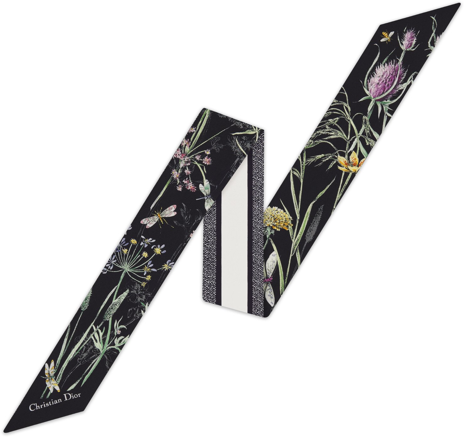 Dior Herbarium Mitzah Scarf Black Multicolor Silk Twill DIOR