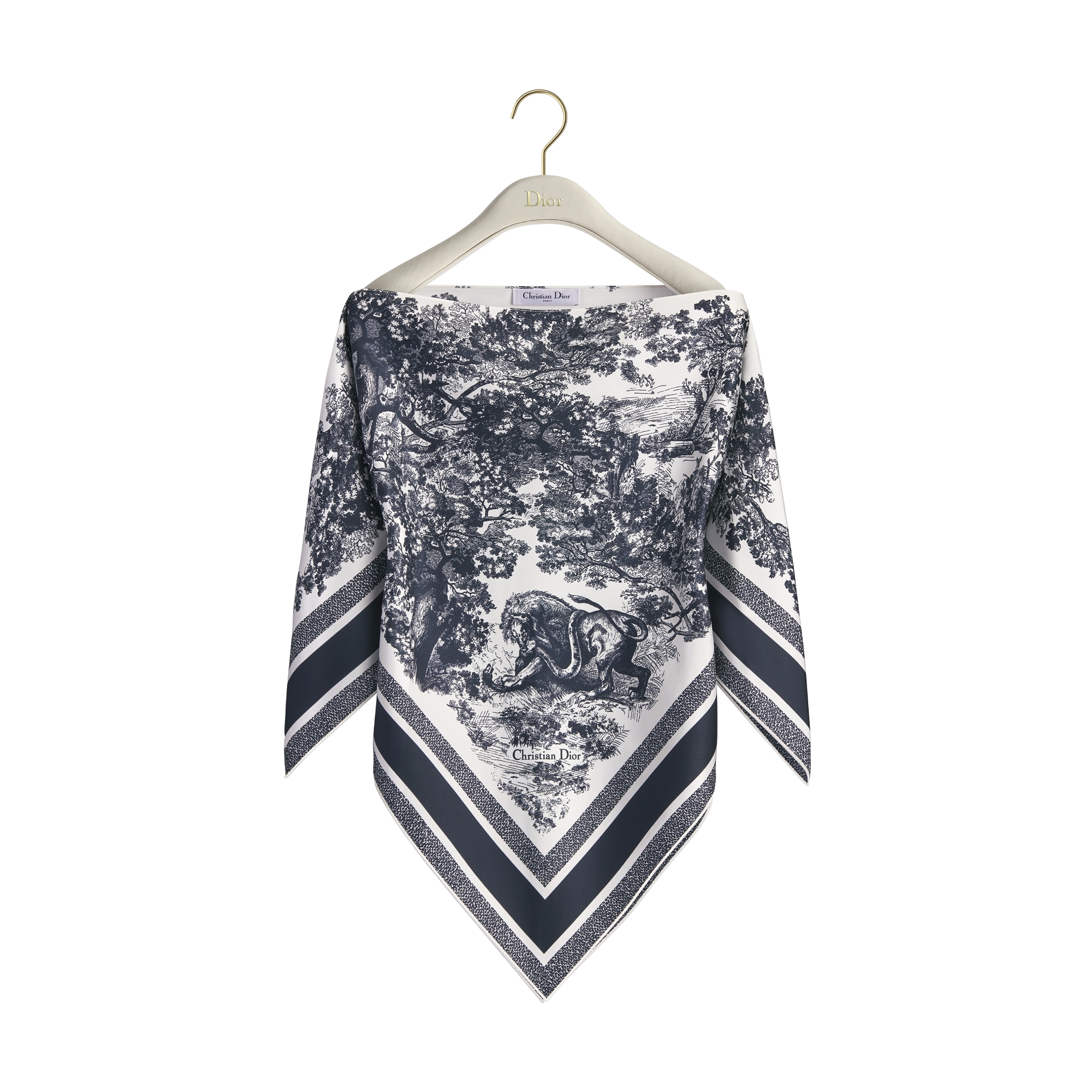Toile de Jouy Sauvage Dior Silk Top Ecru and Navy Blue Silk Twill E01