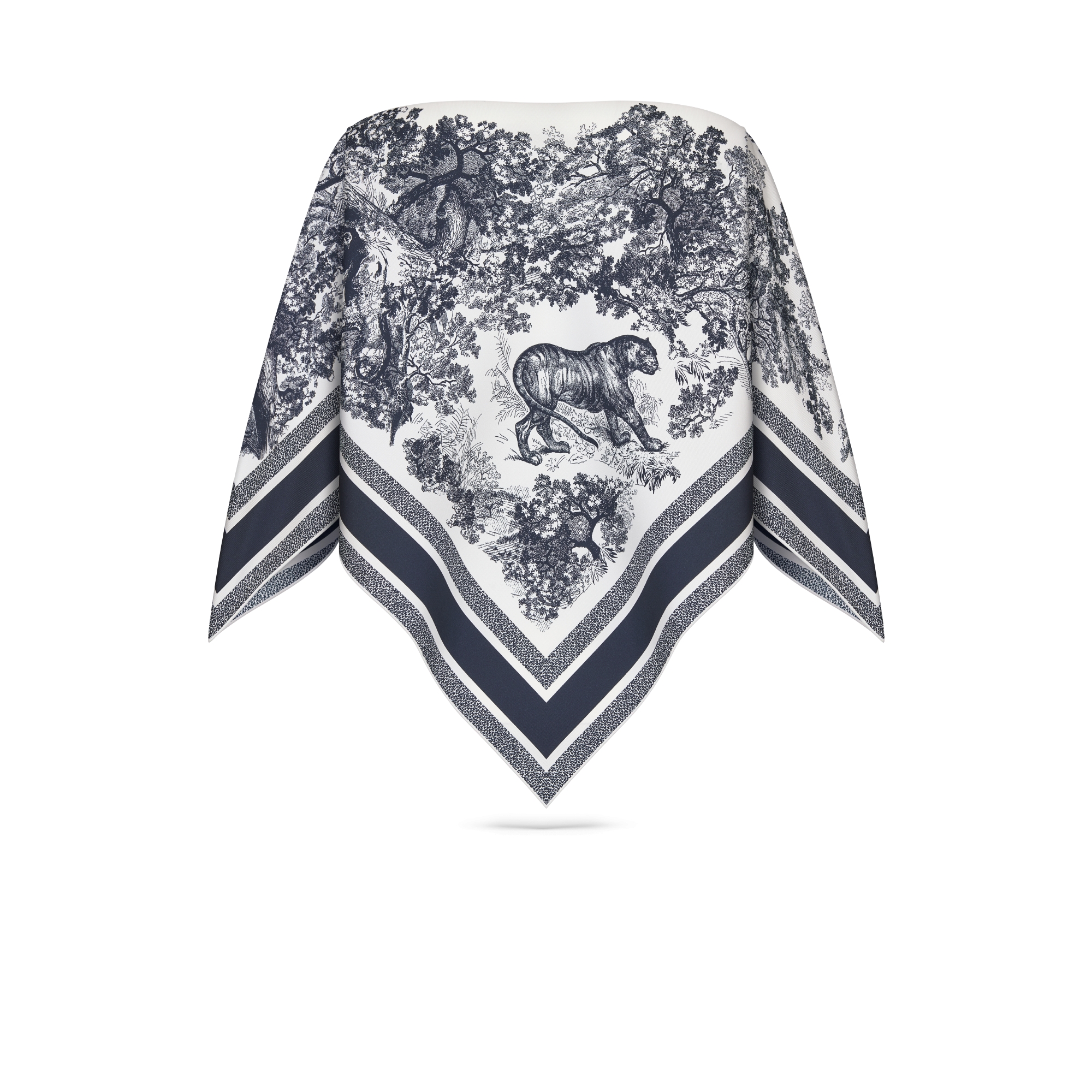 Toile de Jouy Sauvage Dior Silk Top Ecru and Navy Blue Silk Twill E08