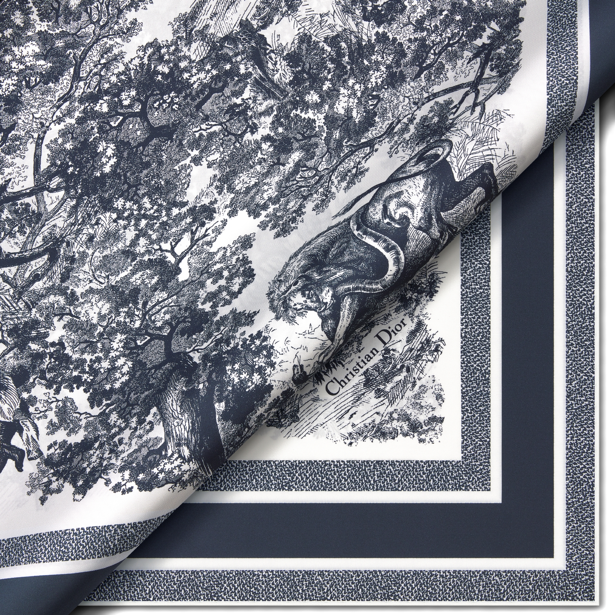 Toile de Jouy Sauvage Dior Silk Top Ecru and Navy Blue Silk Twill E09