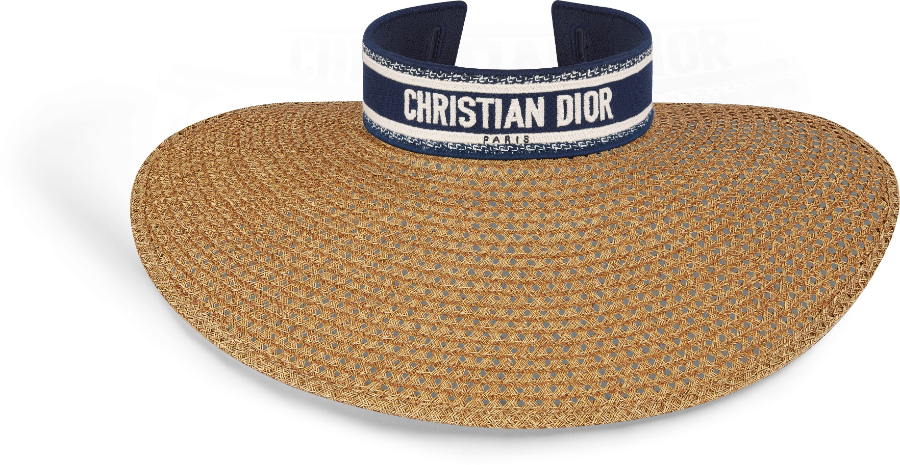 DIOR Dioriviera D Ocean Visor With Mitzah Straw With Navy Blue And White Embroidered Band Women