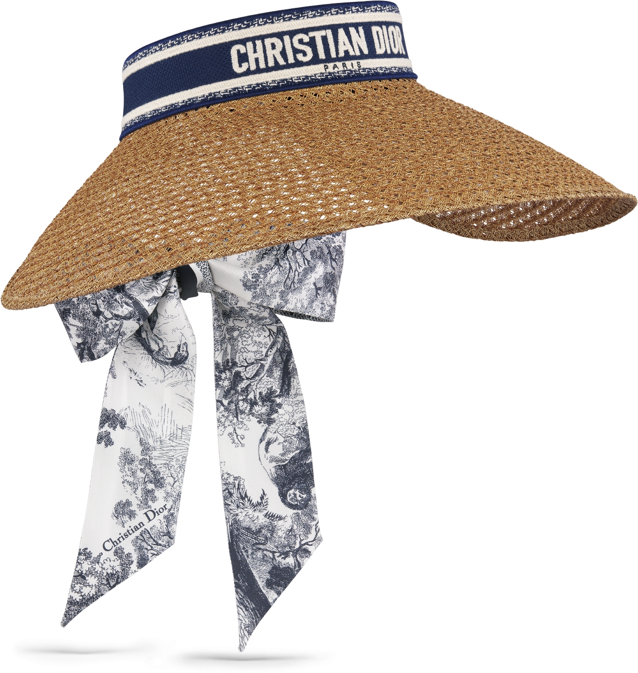 Dioriviera D Ocean Visor with Mitzah Straw with Navy Blue and White Embroidered Band DIOR