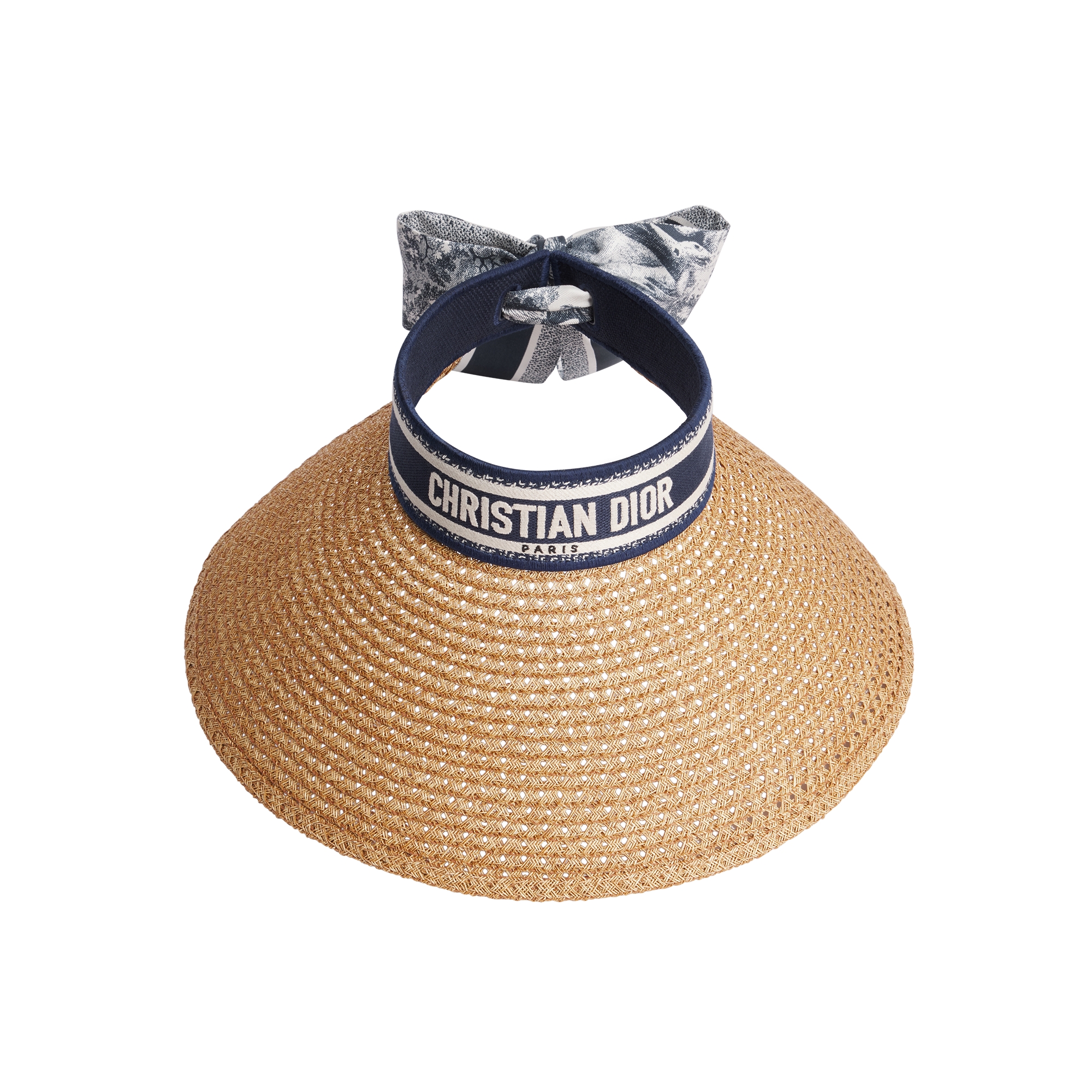 Dioriviera D-Ocean Visor with Mitzah Straw with Navy Blue and White Embroidered Band E06