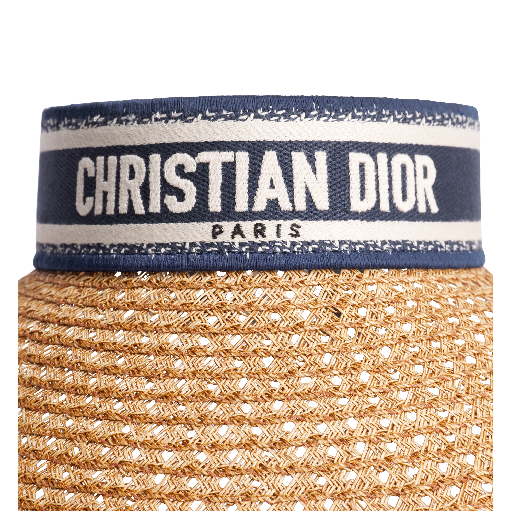 Dioriviera D-Ocean Visor with Mitzah Straw with Navy Blue and White Embroidered Band E09