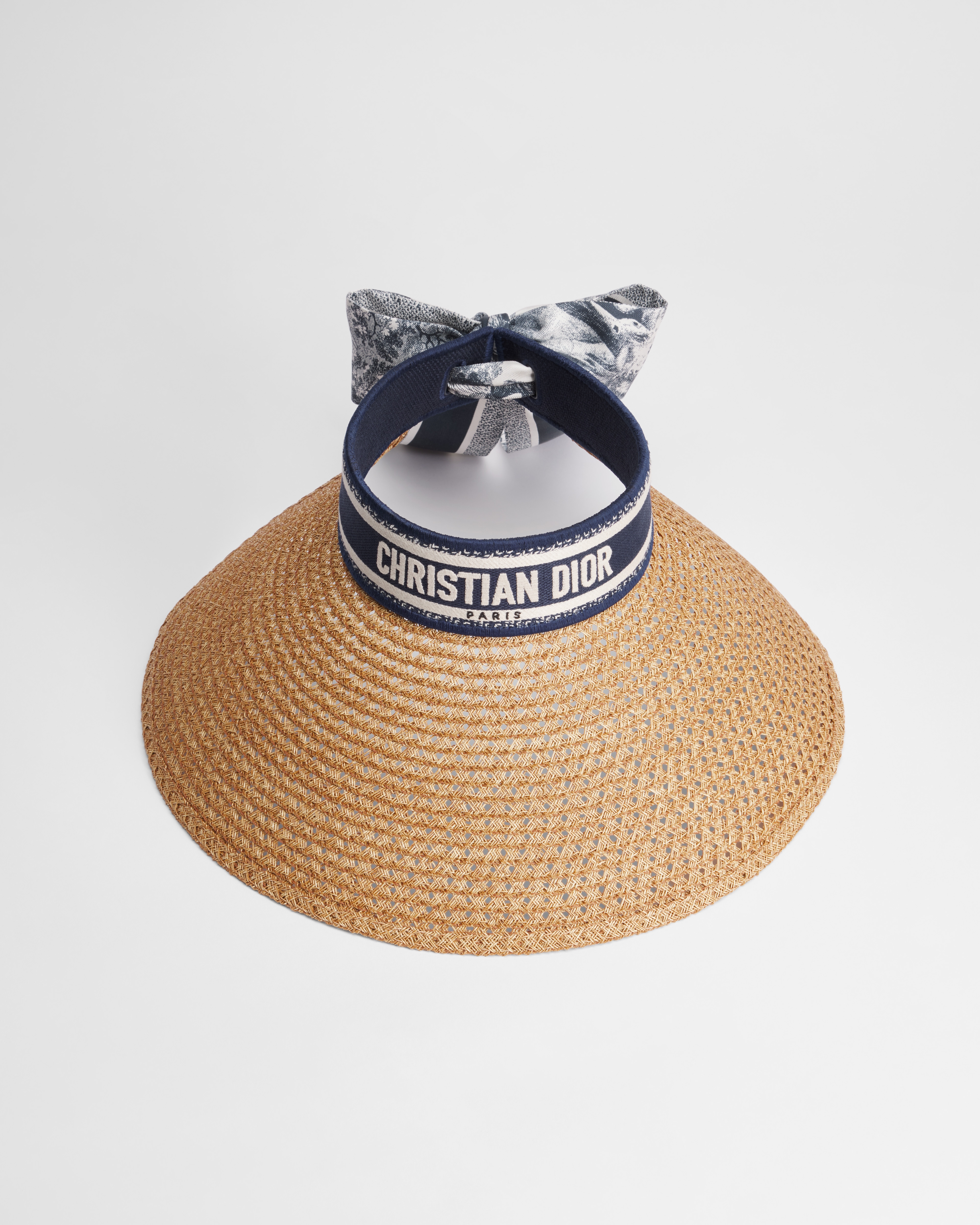 Dioriviera D-Ocean Visor with Mitzah Straw with Navy Blue and White Embroidered Band E06
